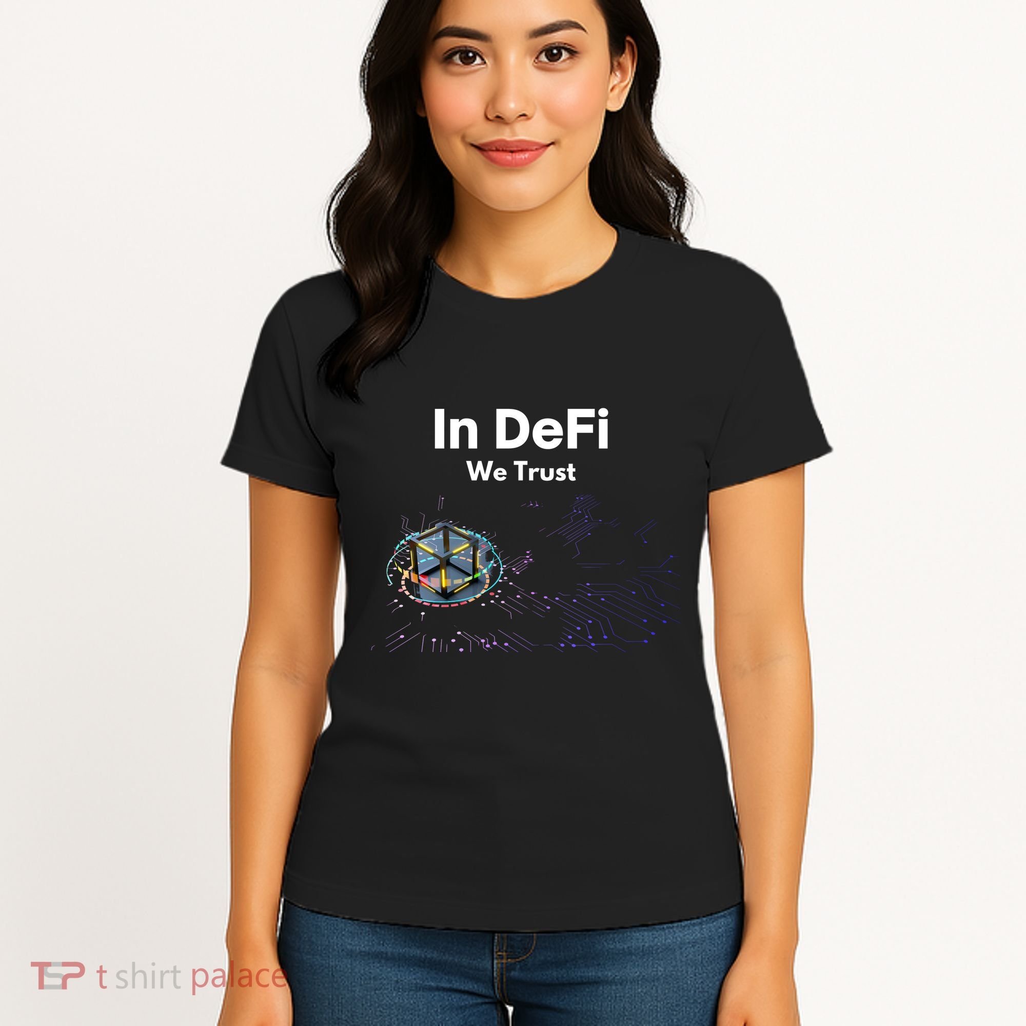 In DeFi We Trust Cryptocurrency Bitcoin Ethereum Blockchain Women's T-Shirt