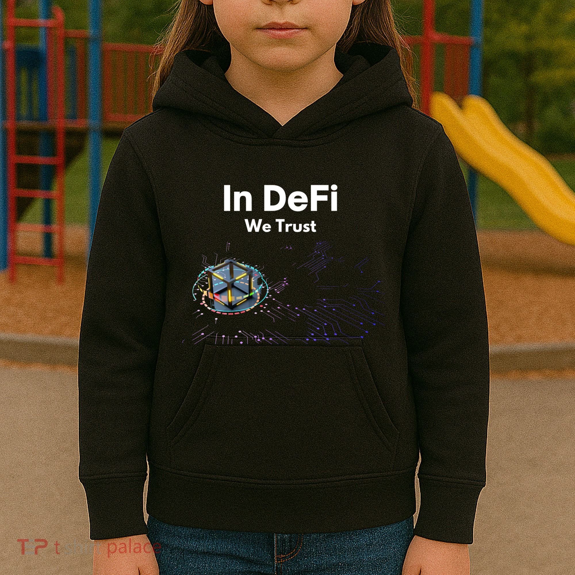 In DeFi We Trust Cryptocurrency Bitcoin Ethereum Blockchain Kids Hoodie