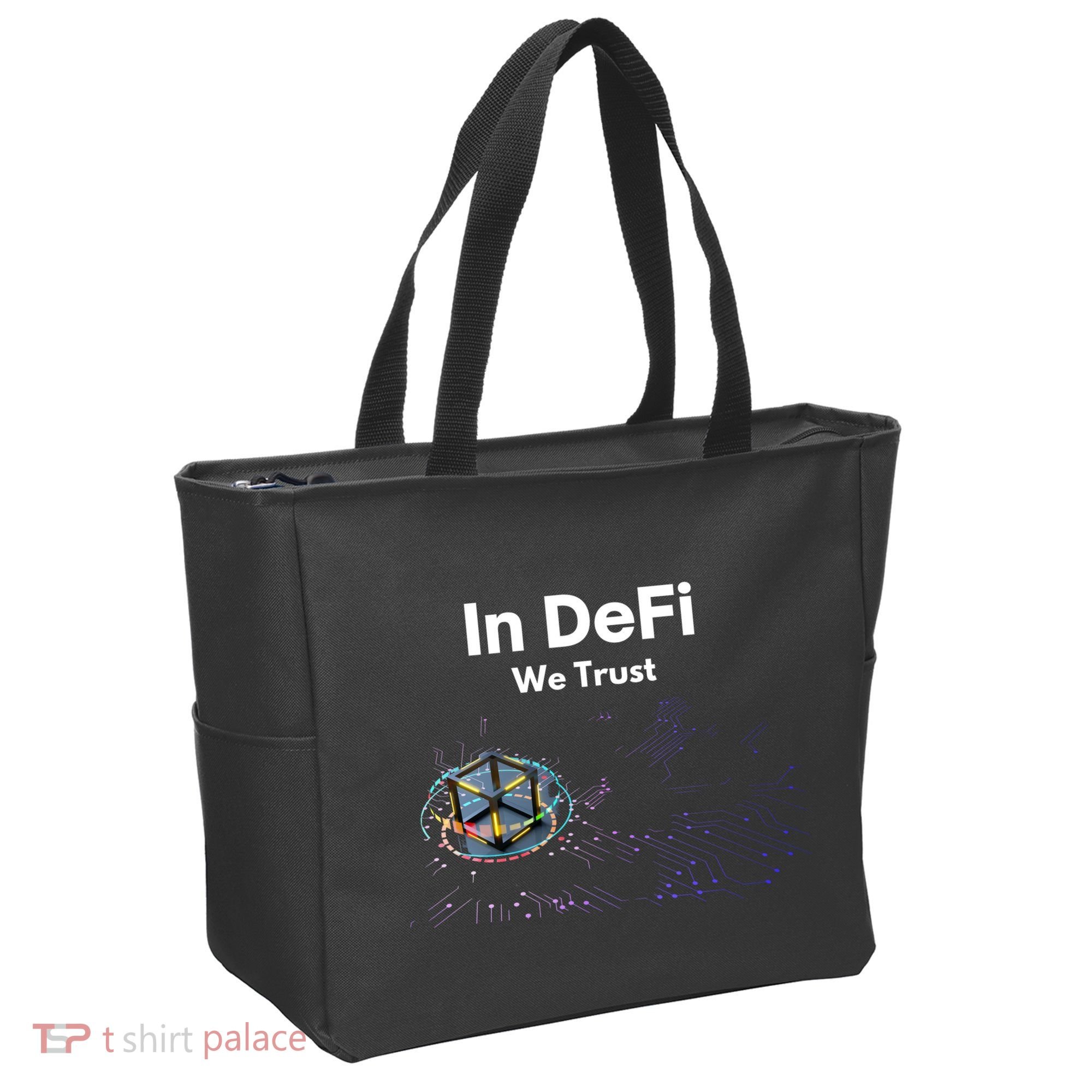 In DeFi We Trust Cryptocurrency Bitcoin Ethereum Blockchain Tote Bag