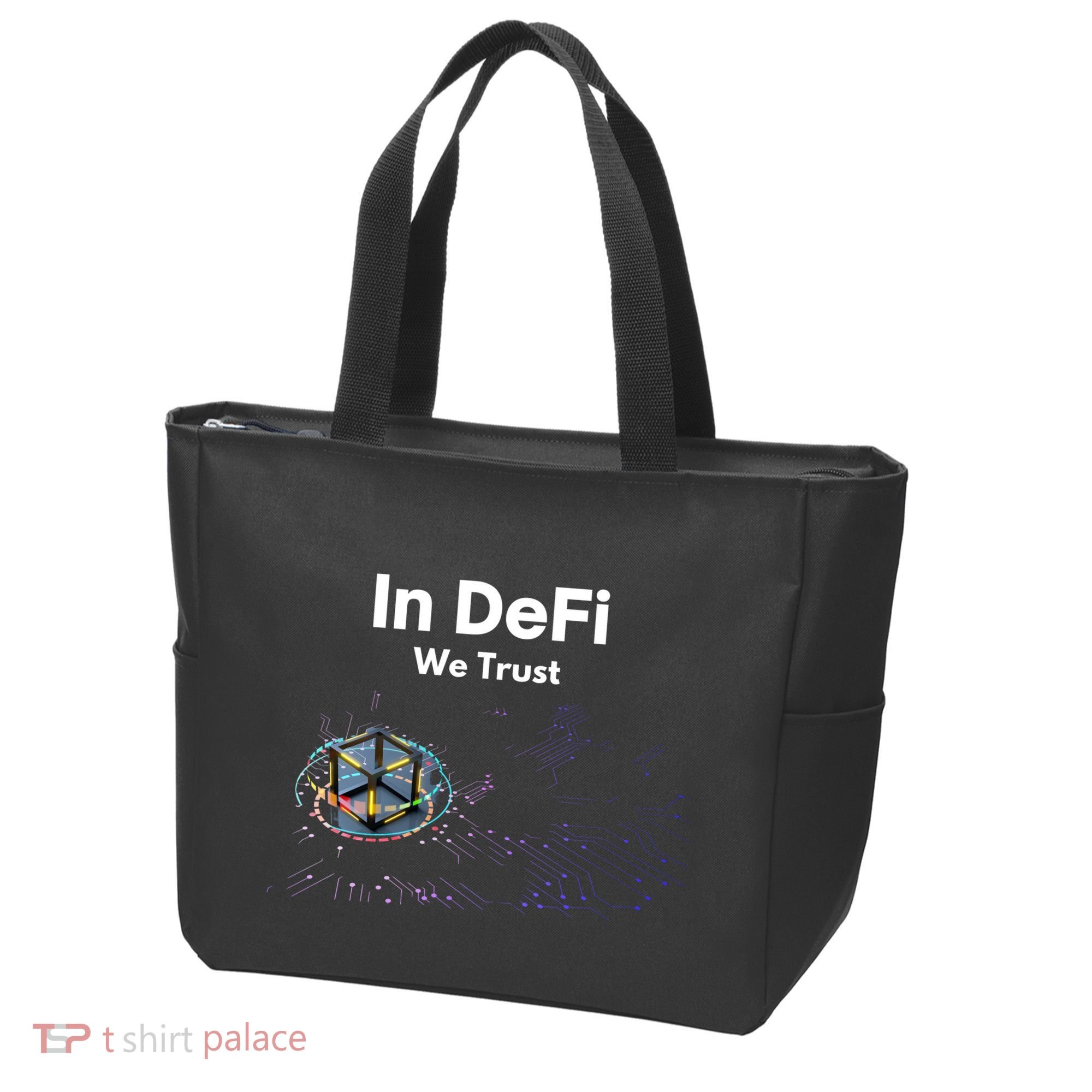 In DeFi We Trust Cryptocurrency Bitcoin Ethereum Blockchain Tote Bag