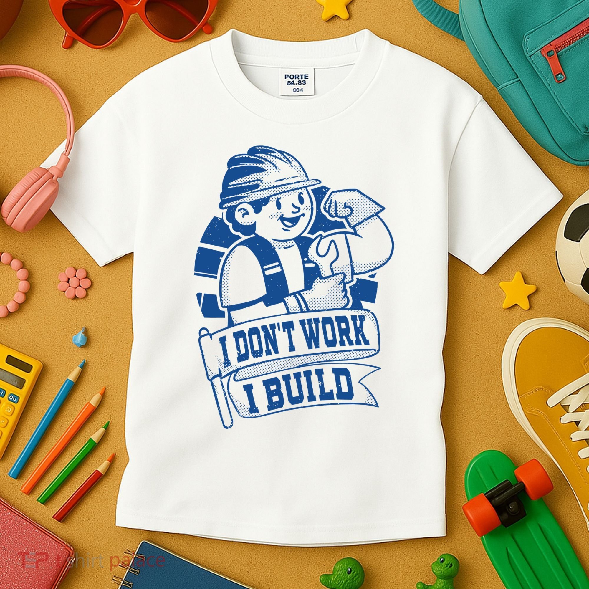 I Don't Work I Build Construction Worker Kids T-Shirt