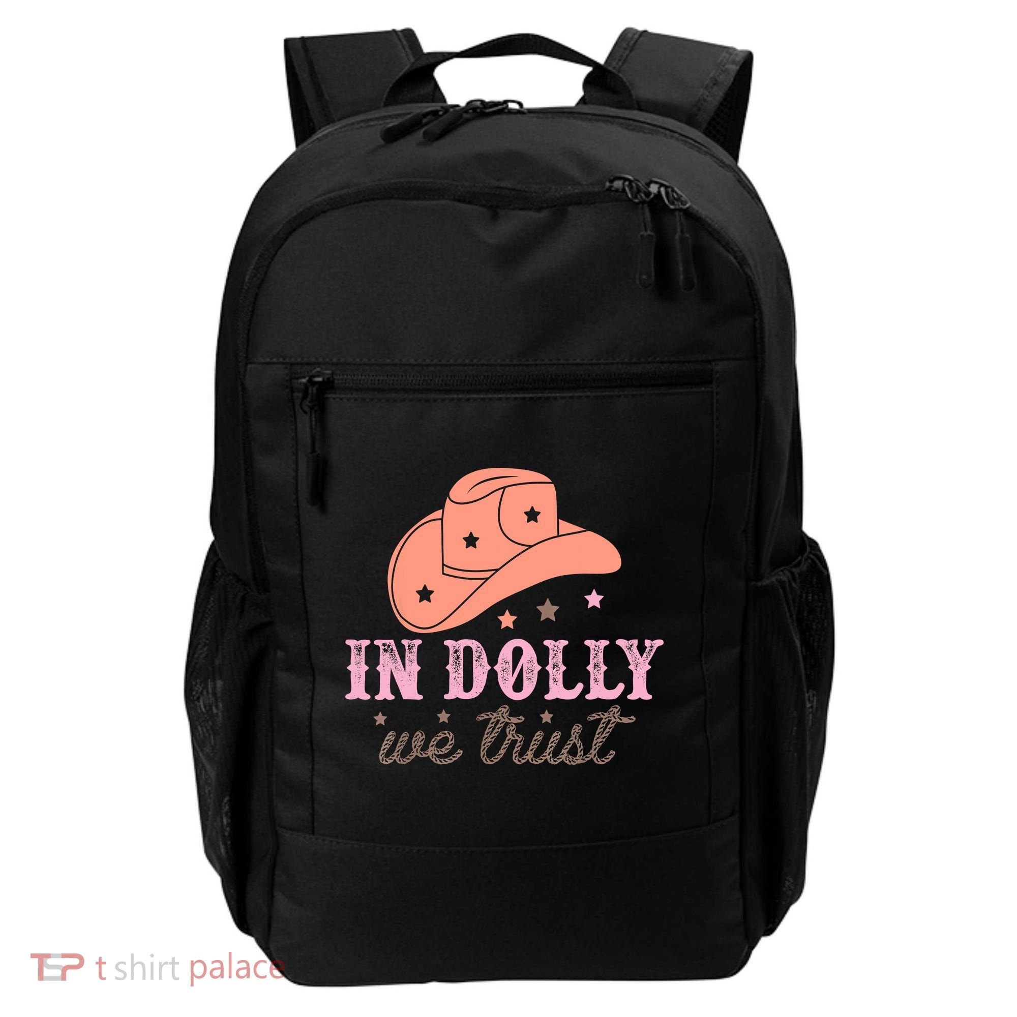 In Dolly We Trust Pink Western Hat Backpack