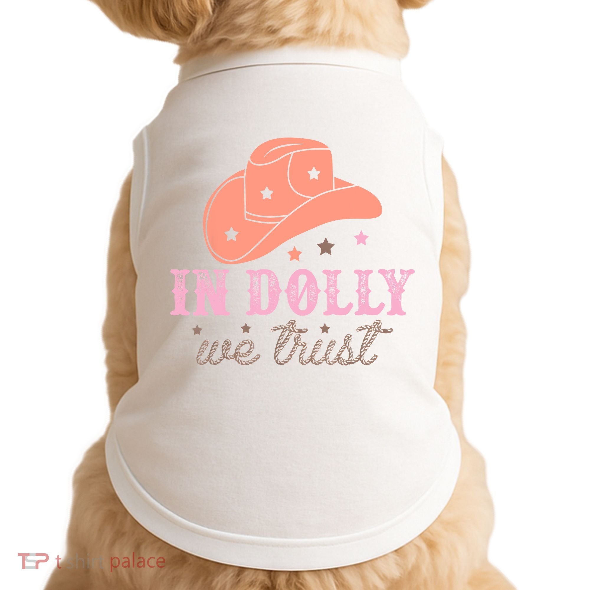 In Dolly We Trust Pink Western Hat Doggie Tank