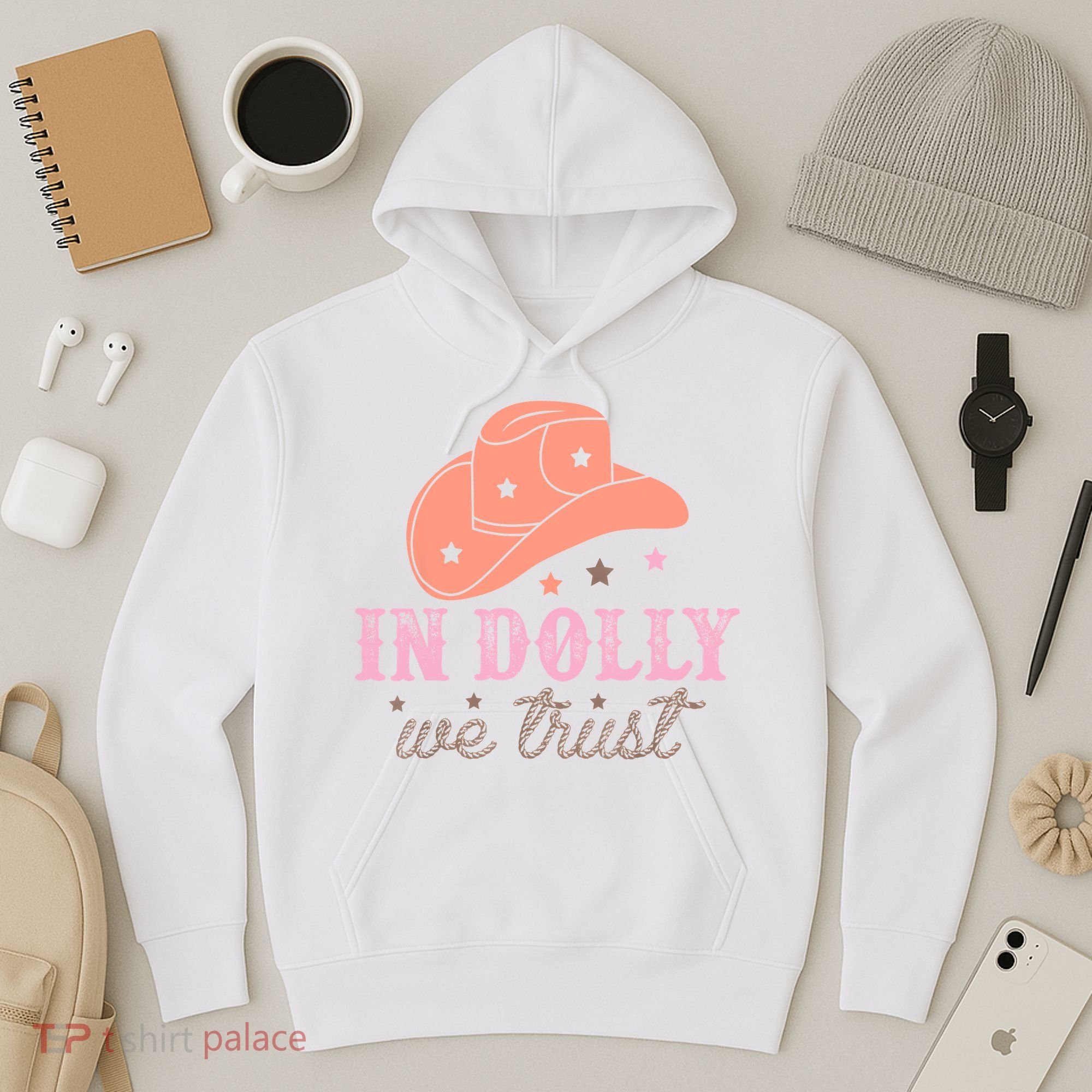 In Dolly We Trust Pink Western Hat Hoodie