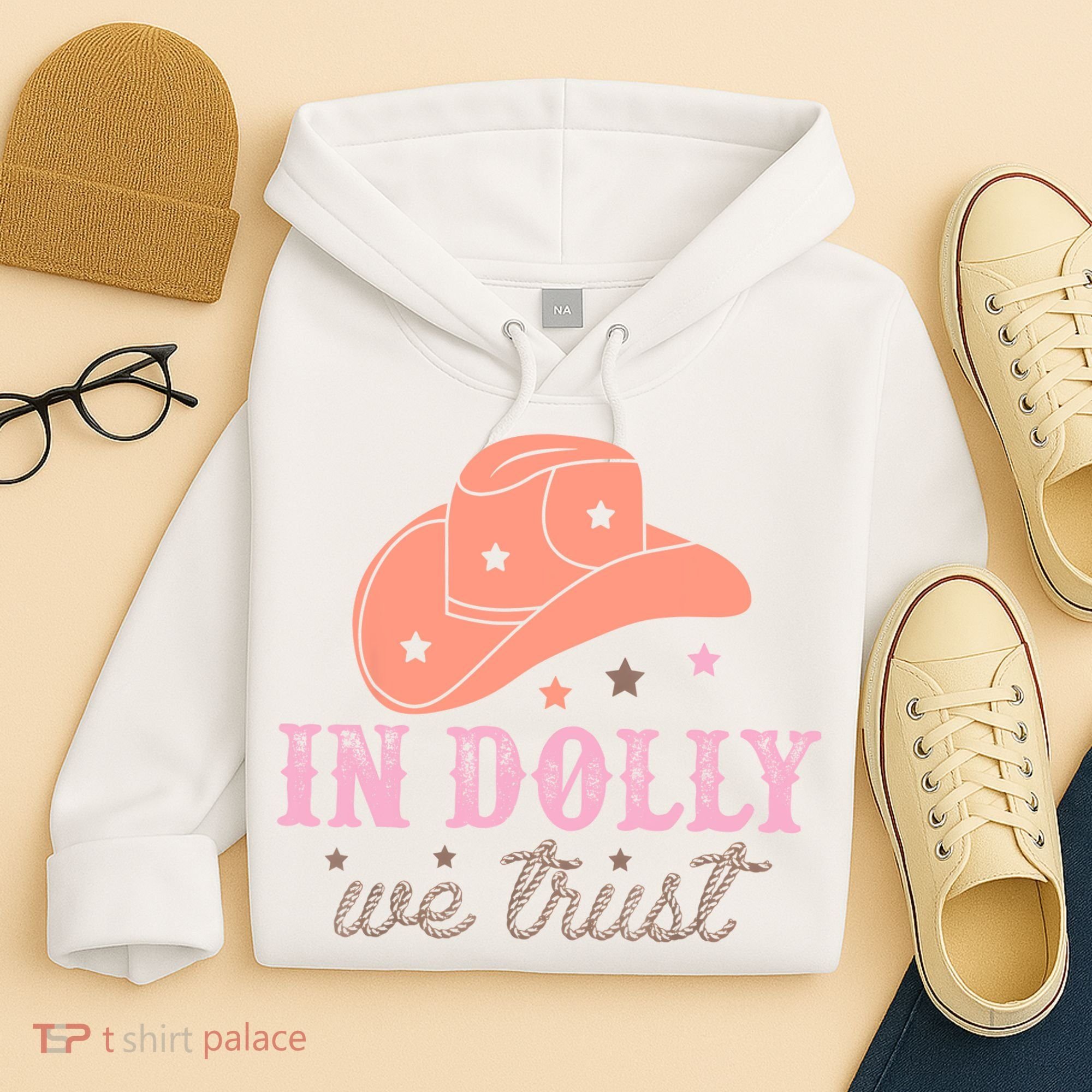 In Dolly We Trust Pink Western Hat Hoodie