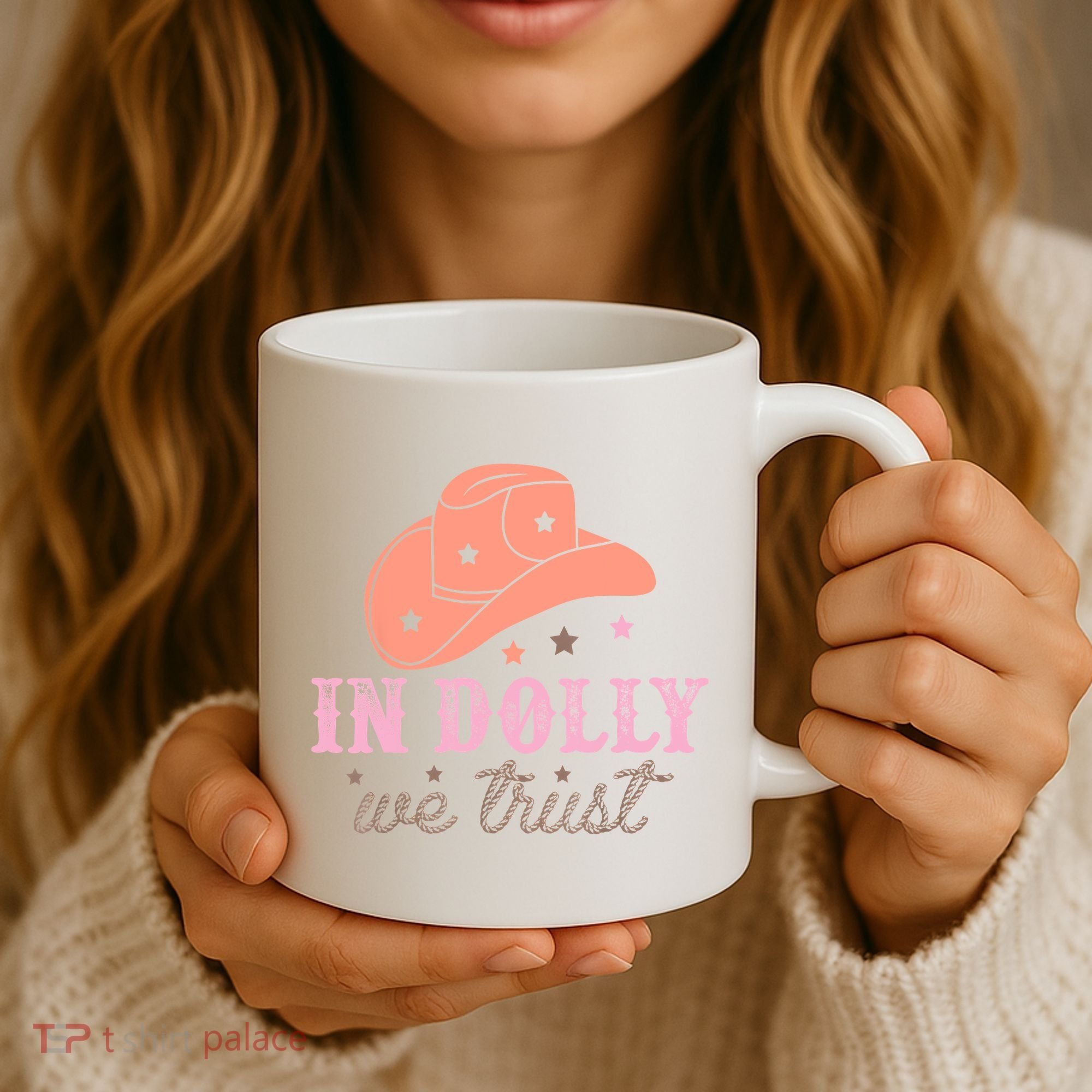 In Dolly We Trust Pink Western Hat Coffee Mug