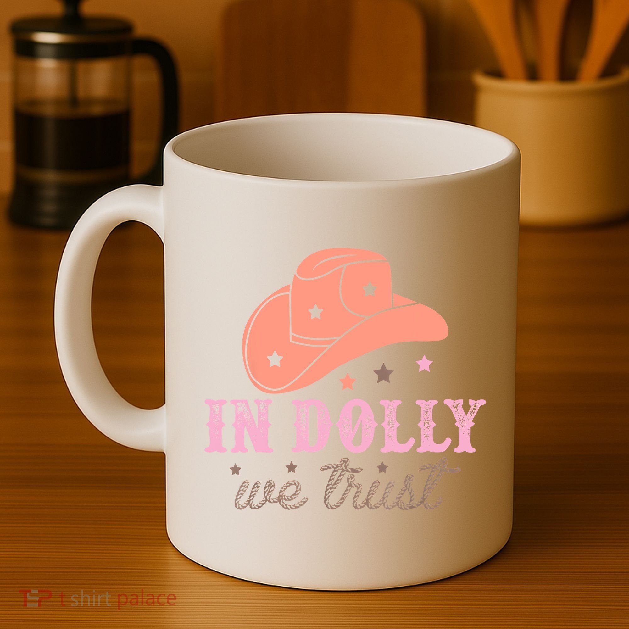 In Dolly We Trust Pink Western Hat Coffee Mug