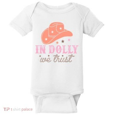 In Dolly We Trust Pink Western Hat Baby Bodysuit