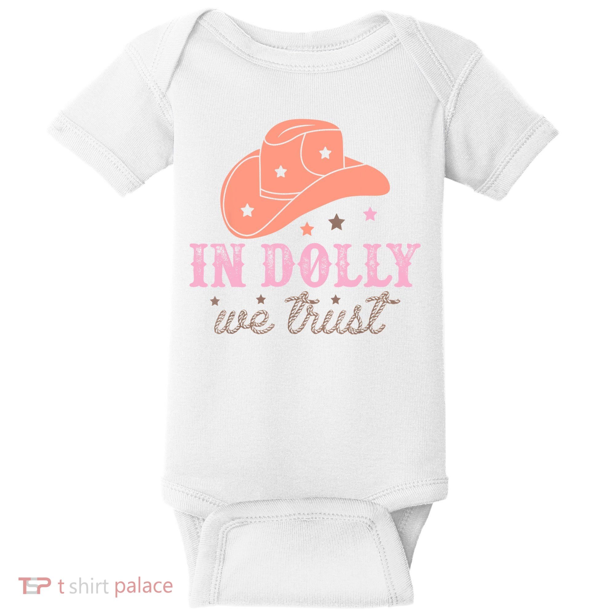 In Dolly We Trust Pink Western Hat Baby Bodysuit