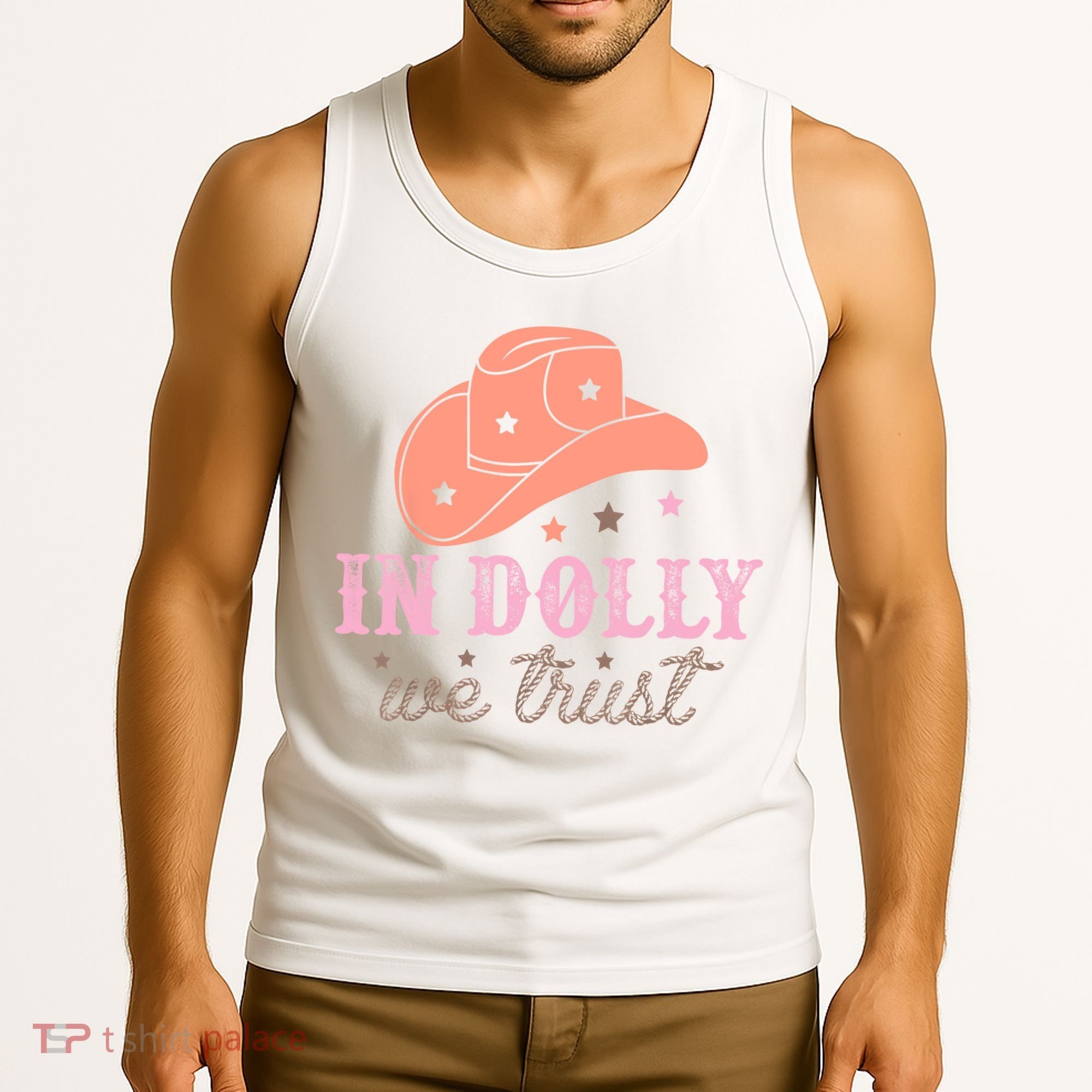 In Dolly We Trust Pink Western Hat Tank Top