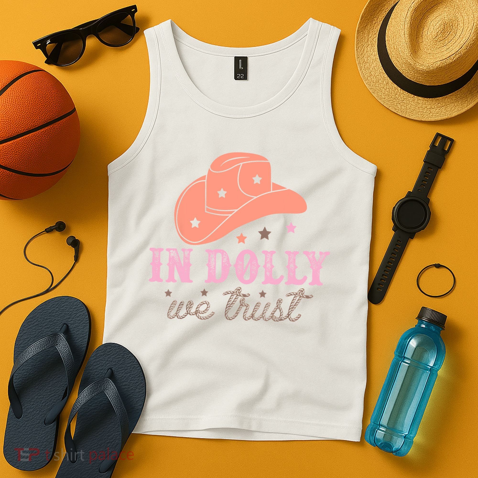In Dolly We Trust Pink Western Hat Tank Top
