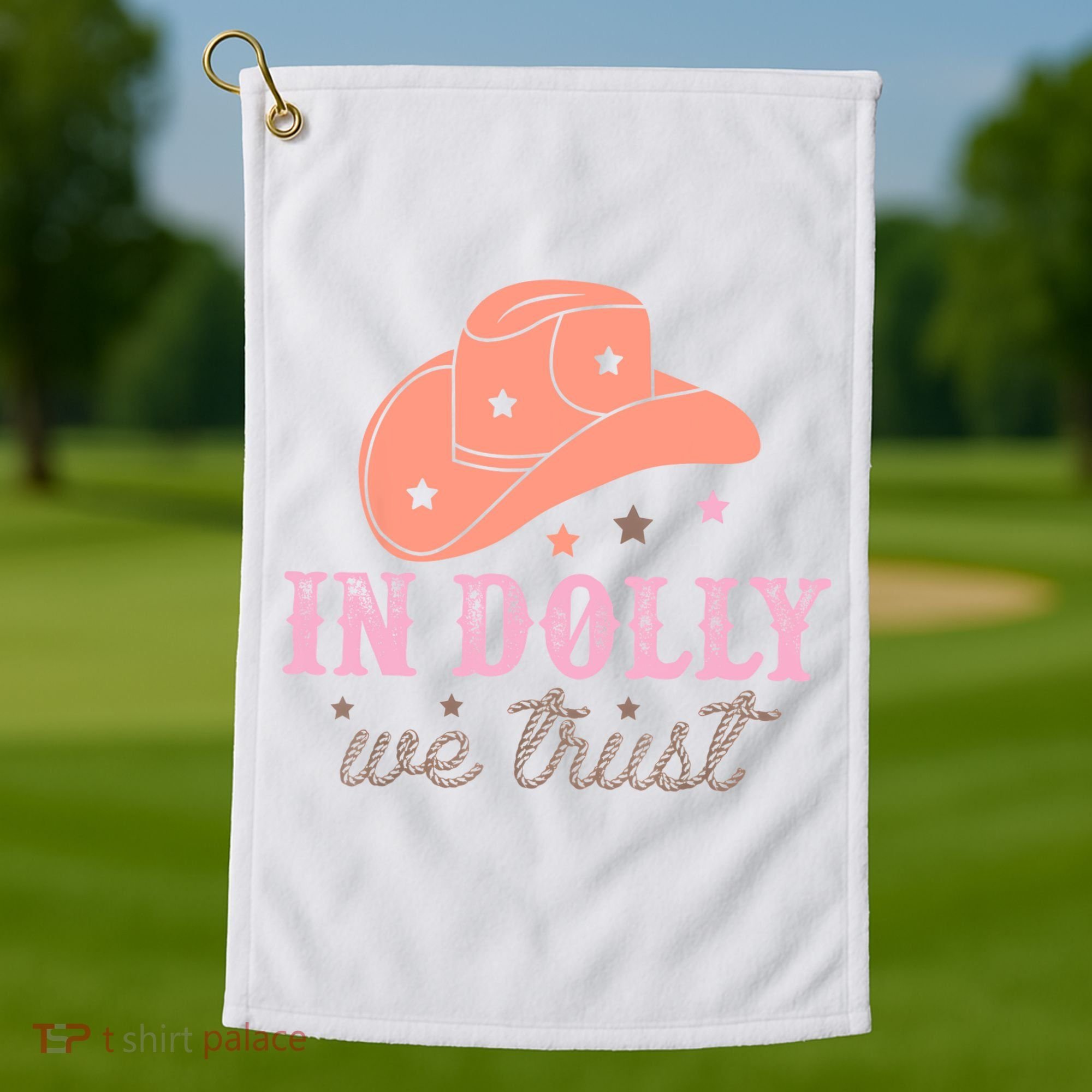 In Dolly We Trust Pink Western Hat Golf Towel