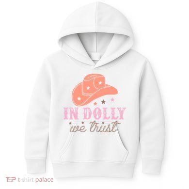 In Dolly We Trust Pink Western Hat Kids Hoodie