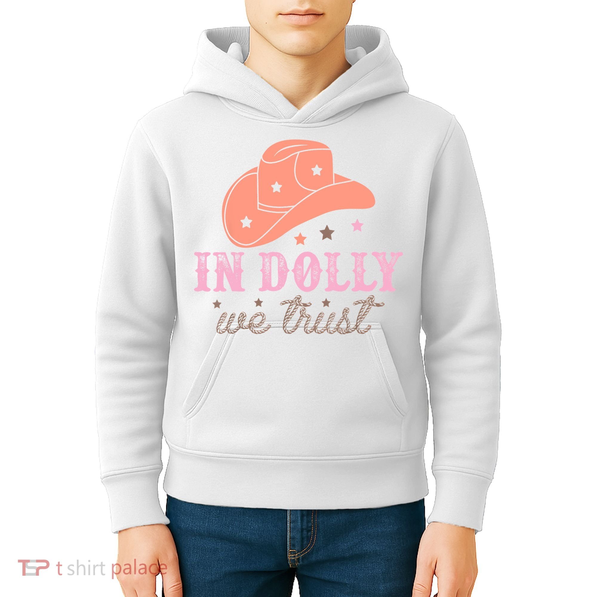 In Dolly We Trust Pink Western Hat Kids Hoodie