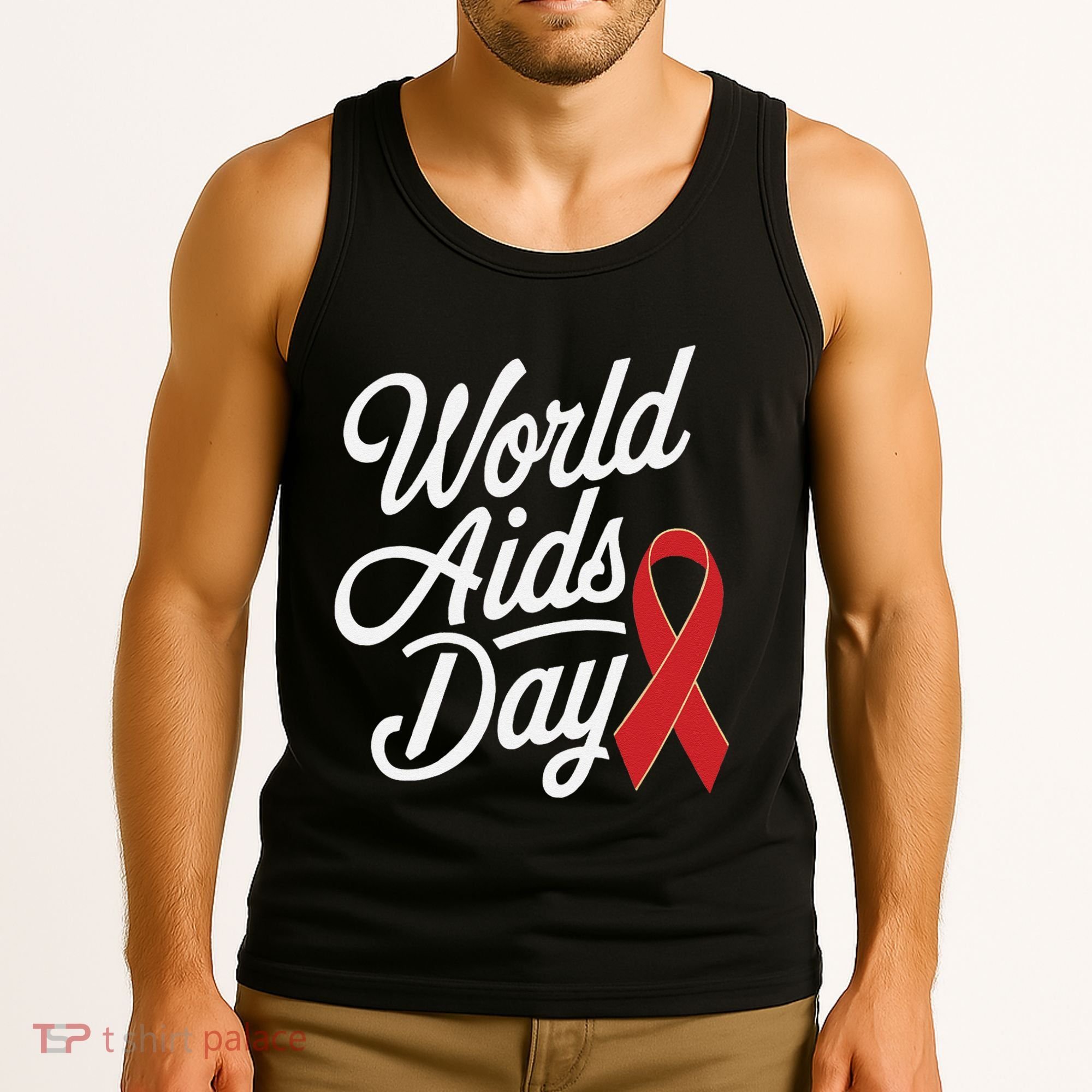 In December World Aids Day Red Ribbon Hivaids Awareness Tank Top