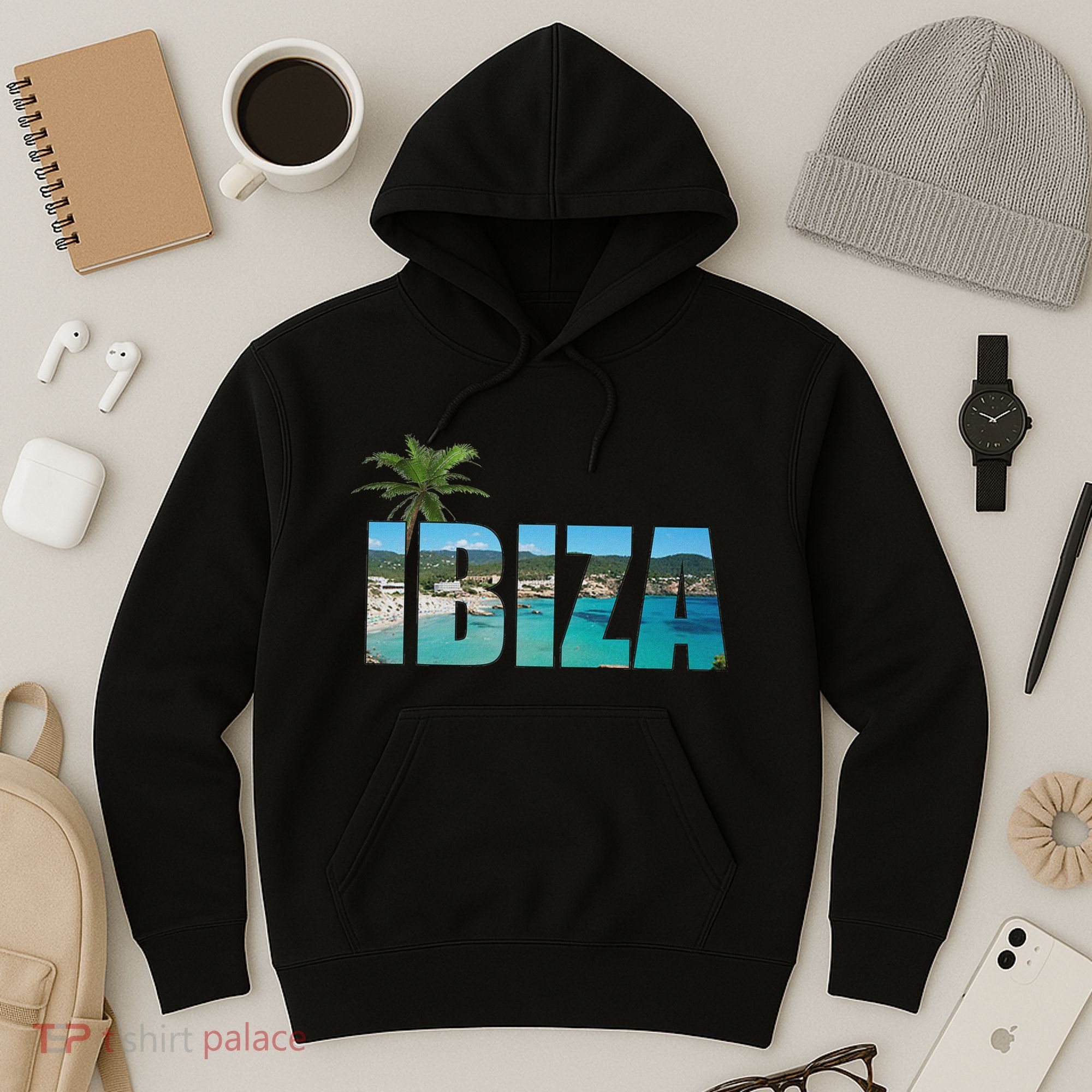 Ibiza Espana Beach Palm Tree Party Destination Hoodie