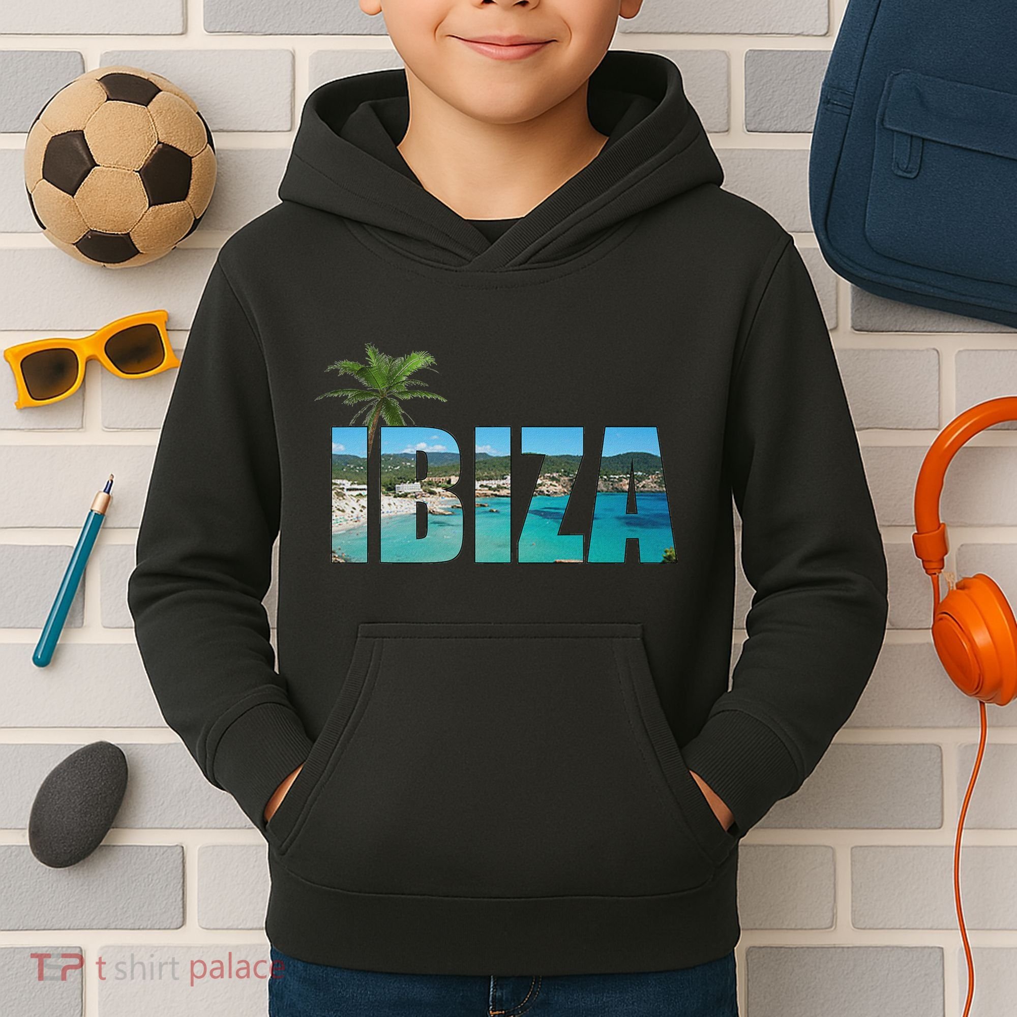 Ibiza Espana Beach Palm Tree Party Destination Kids Hoodie