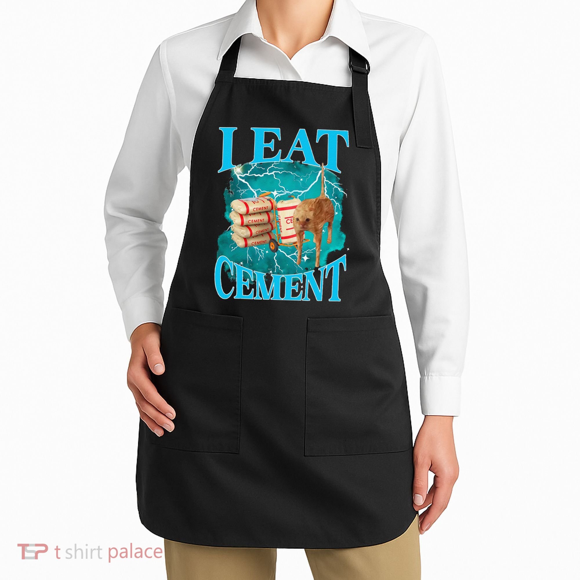 I Eat Cement Cursed Cat Funny Oddly Specific Dank Meme Apron