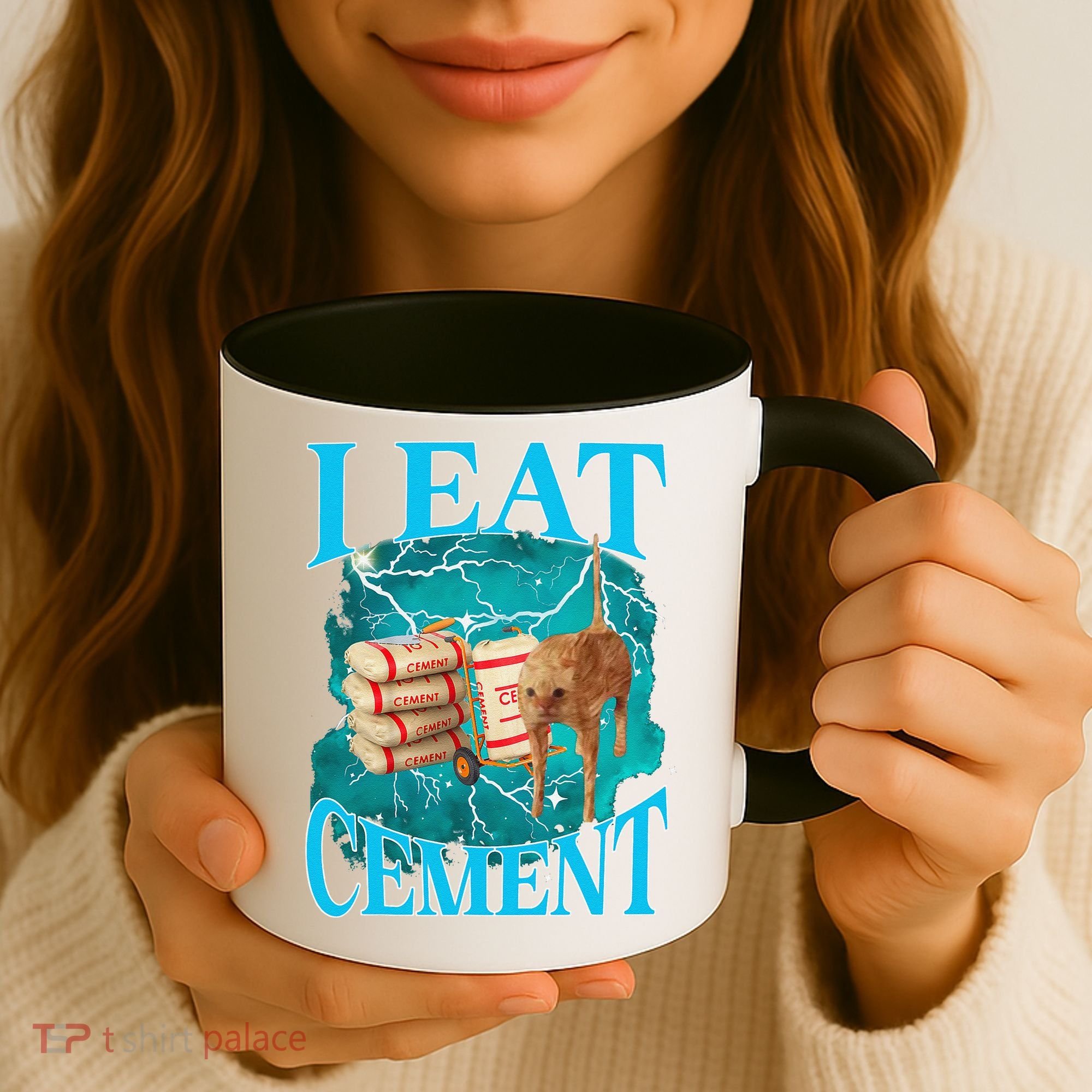 I Eat Cement Cursed Cat Funny Oddly Specific Dank Meme Coffee Mug