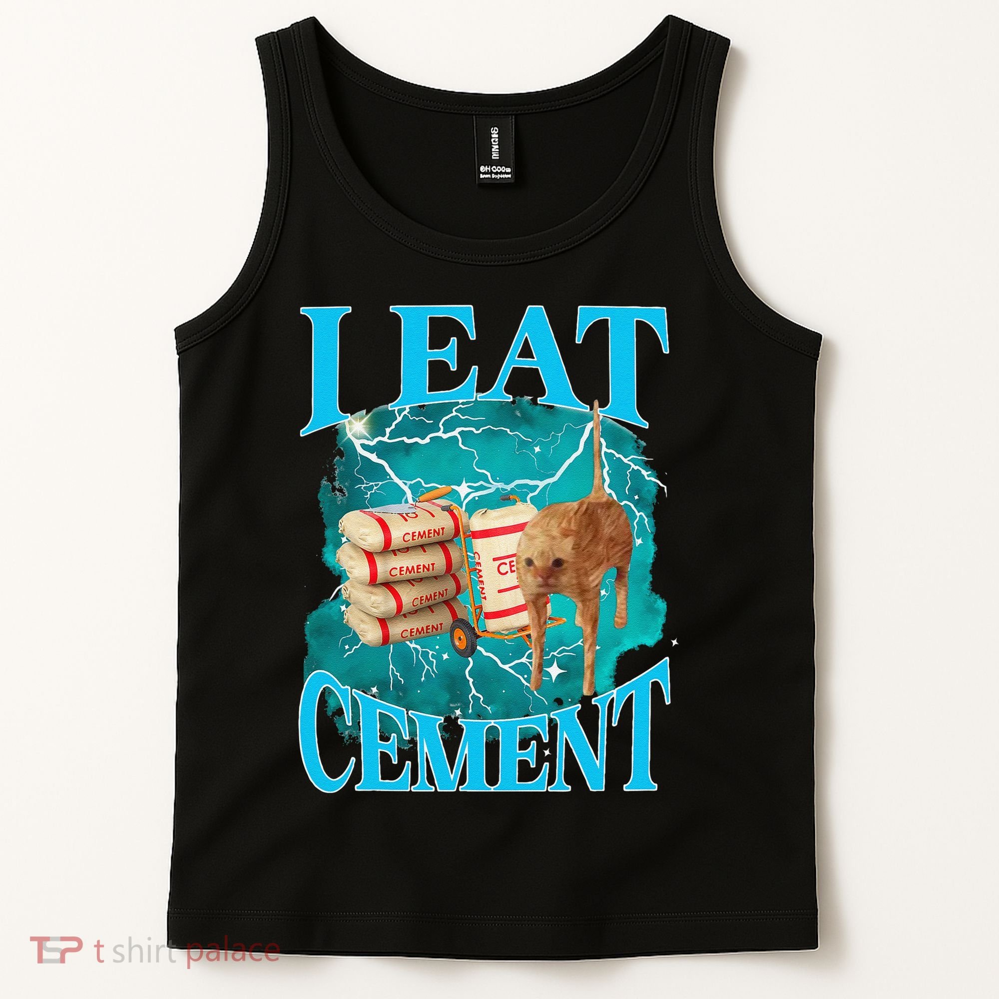 I Eat Cement Cursed Cat Funny Oddly Specific Dank Meme Tank Top