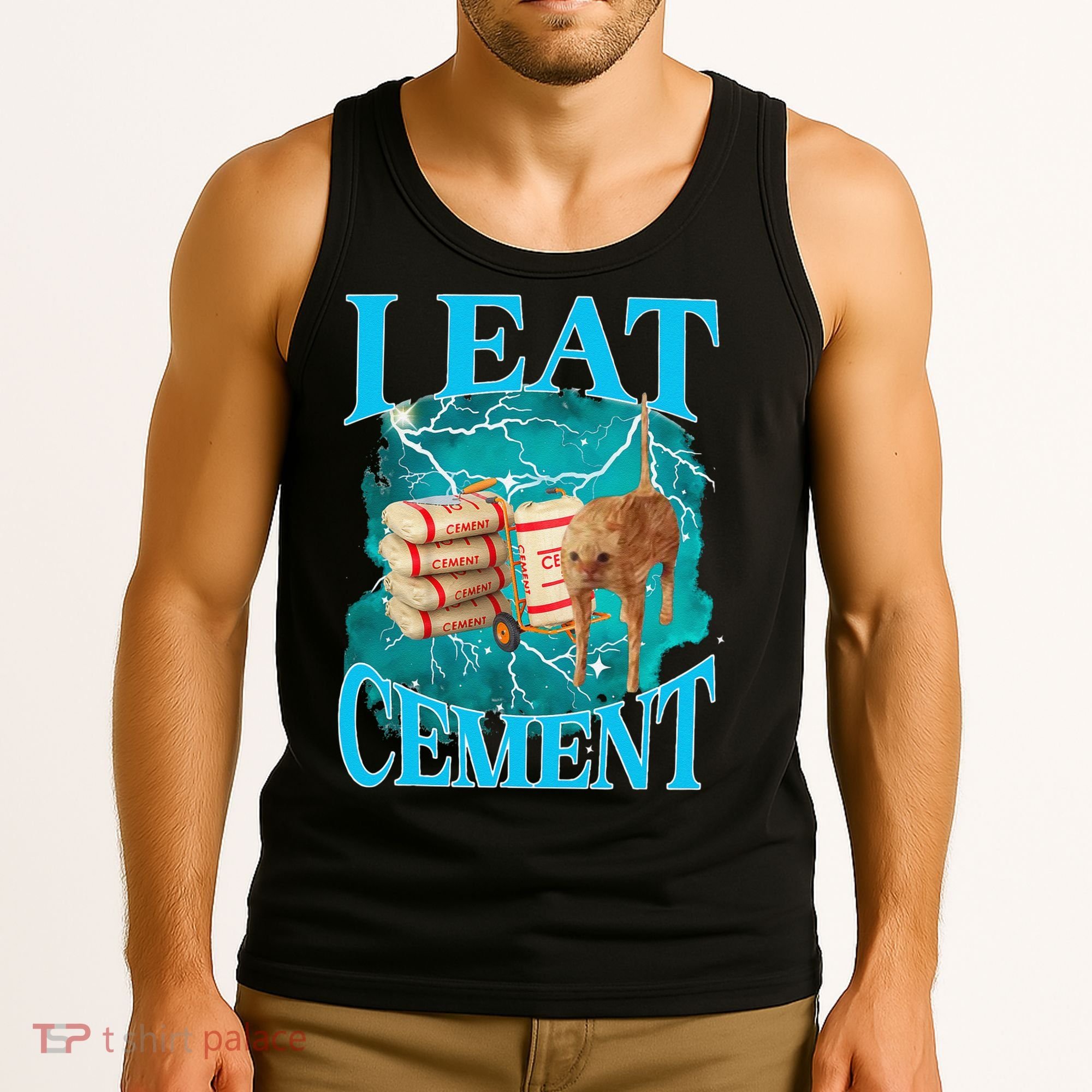 I Eat Cement Cursed Cat Funny Oddly Specific Dank Meme Tank Top