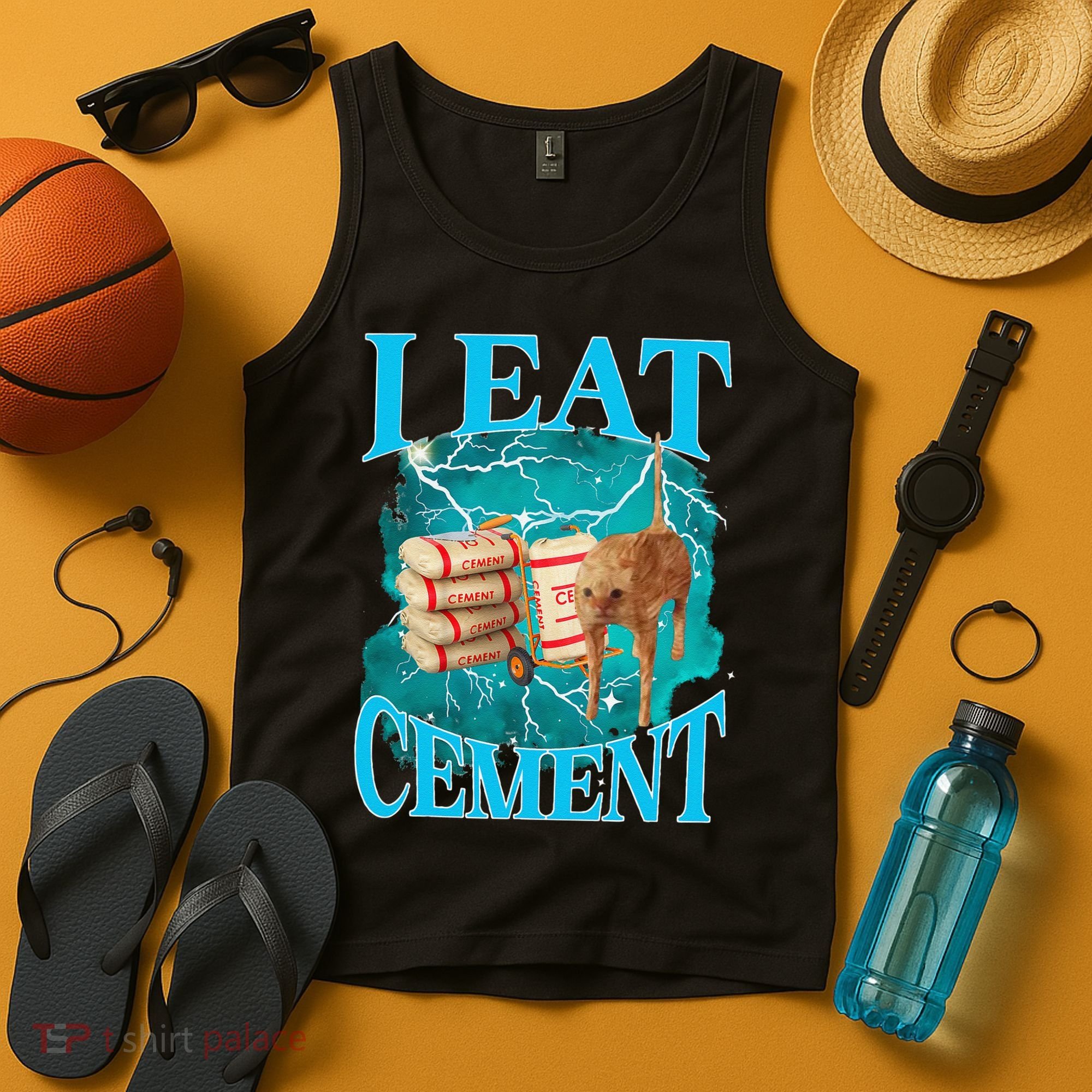 I Eat Cement Cursed Cat Funny Oddly Specific Dank Meme Tank Top