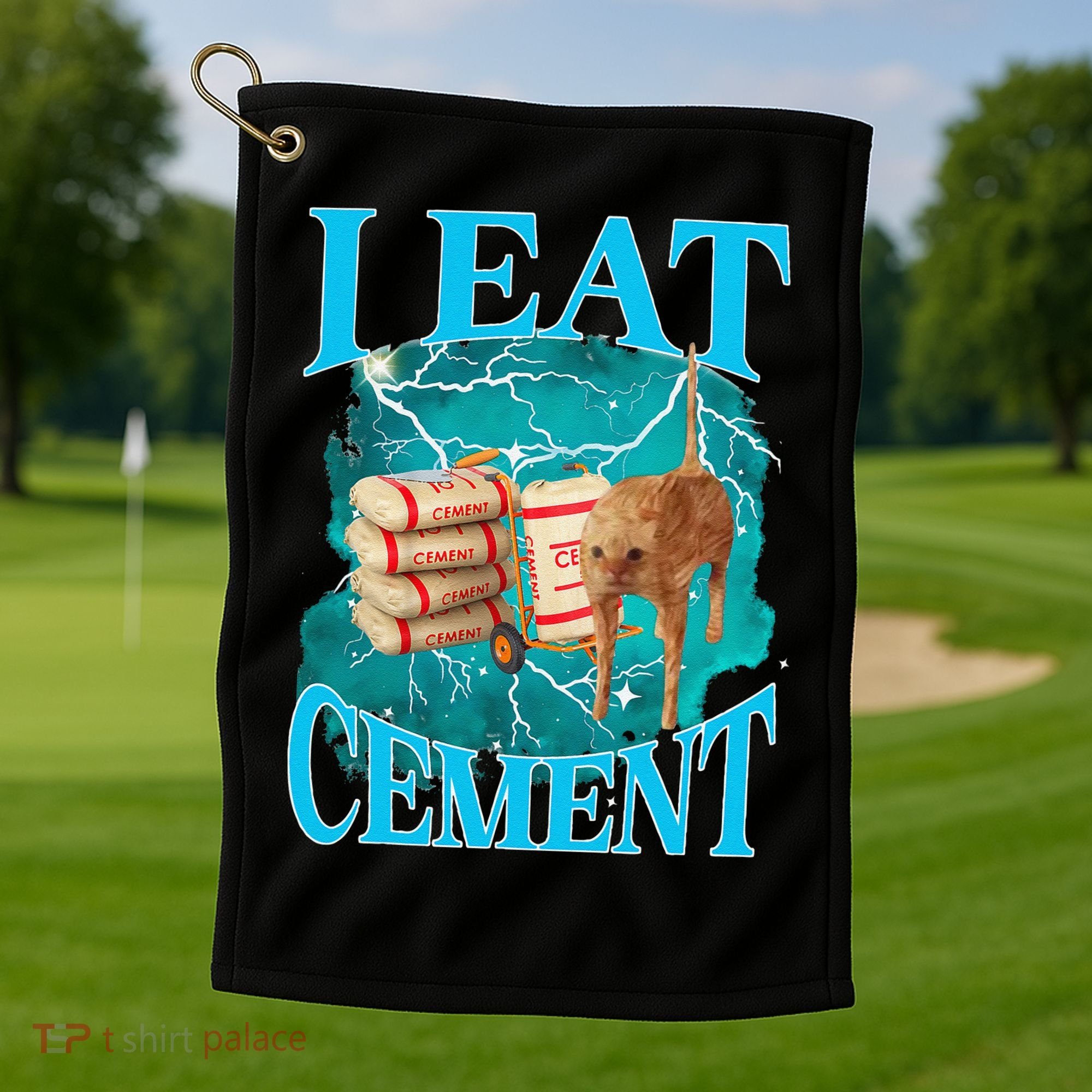 I Eat Cement Cursed Cat Funny Oddly Specific Dank Meme Golf Towel