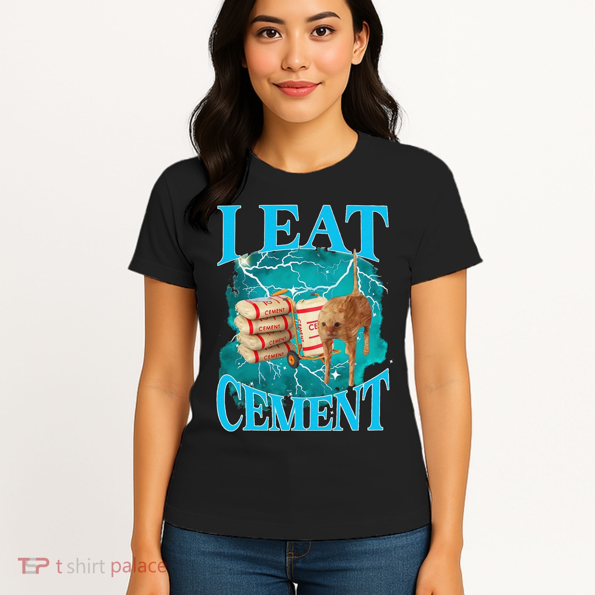 I Eat Cement Cursed Cat Funny Oddly Specific Dank Meme Women's T-Shirt