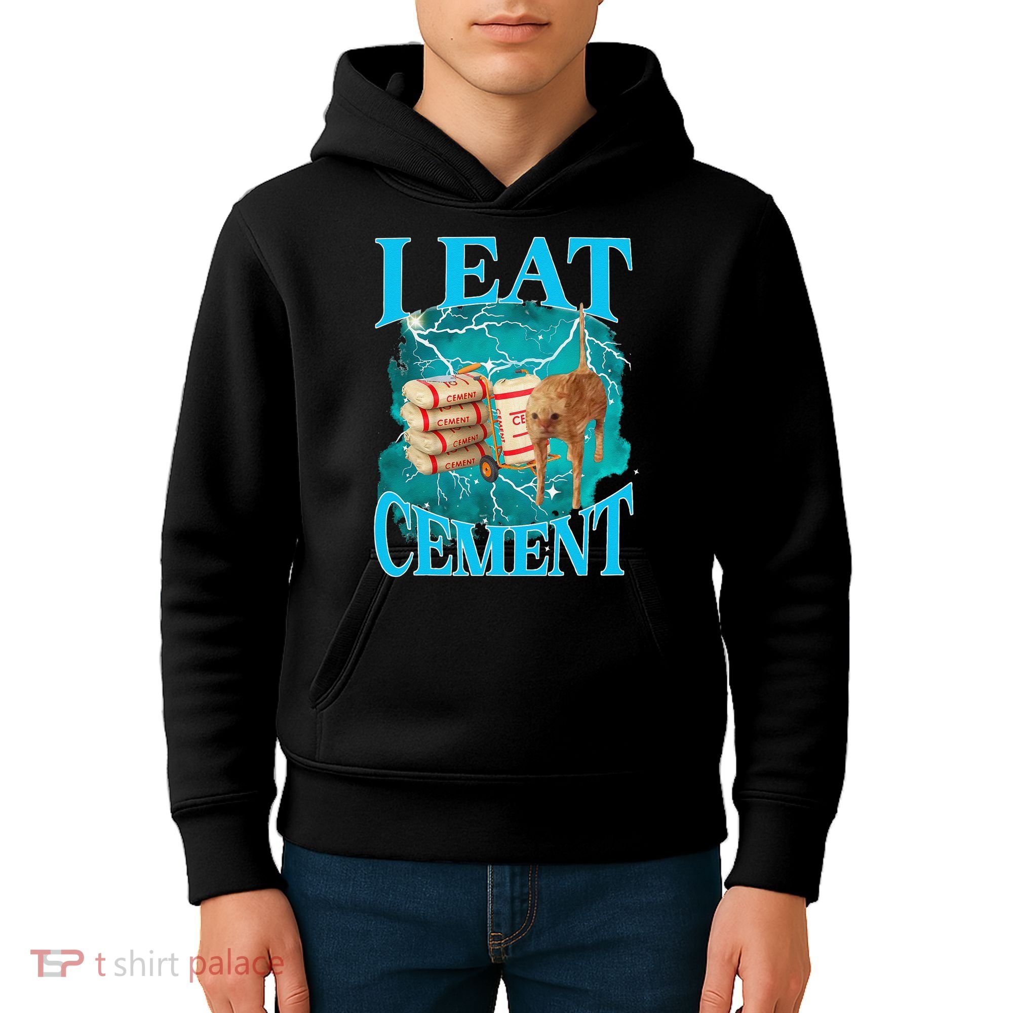 I Eat Cement Cursed Cat Funny Oddly Specific Dank Meme Kids Hoodie
