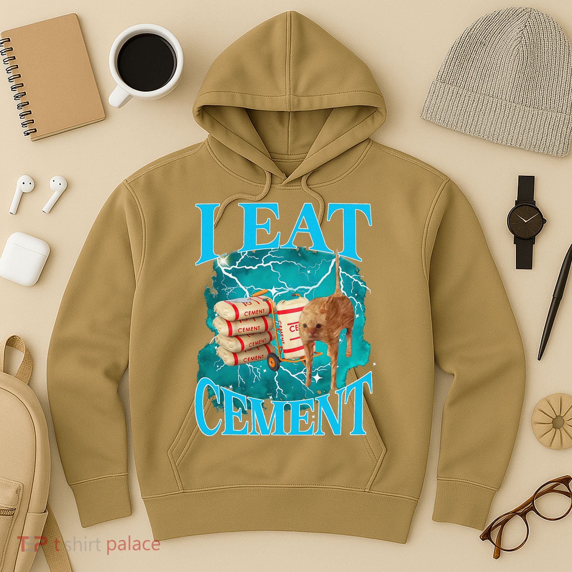 I Eat Cement Cursed Cat Funny Oddly Specific Dank Meme Hoodie