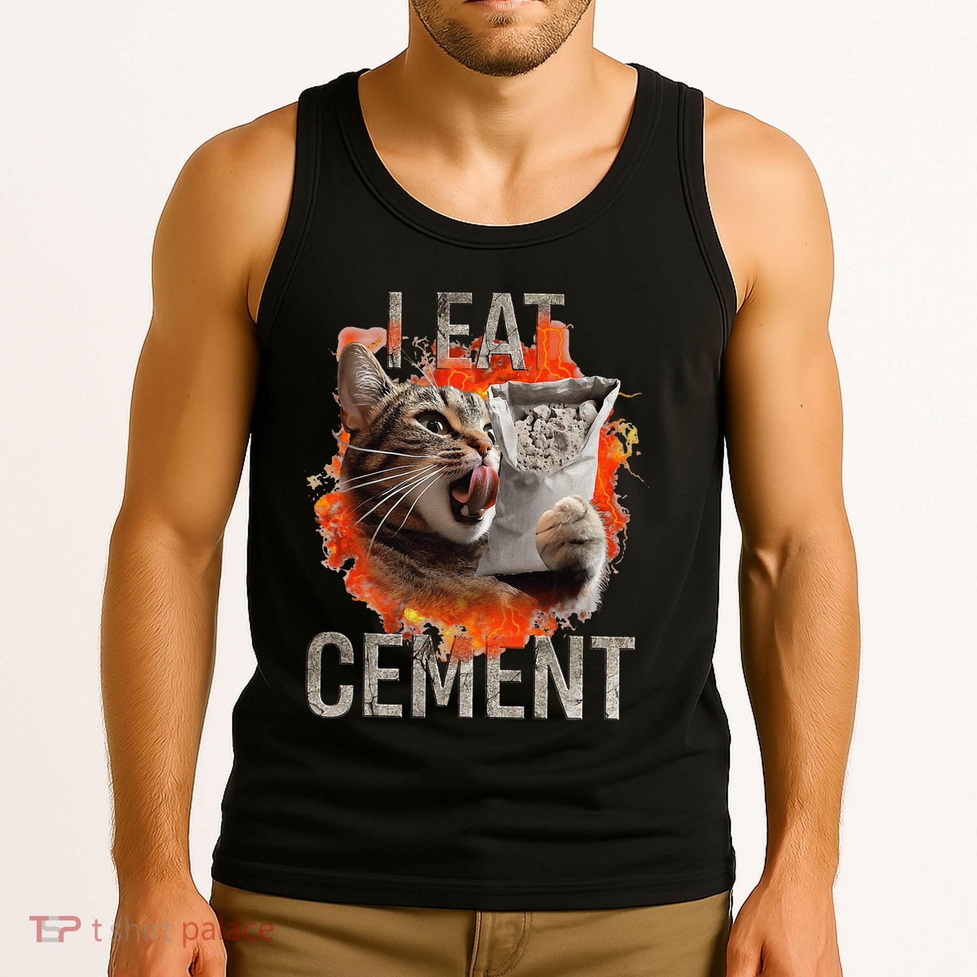 I Eat Cement Cursed Cat Funny Oddly Specific Dank Meme Tank Top