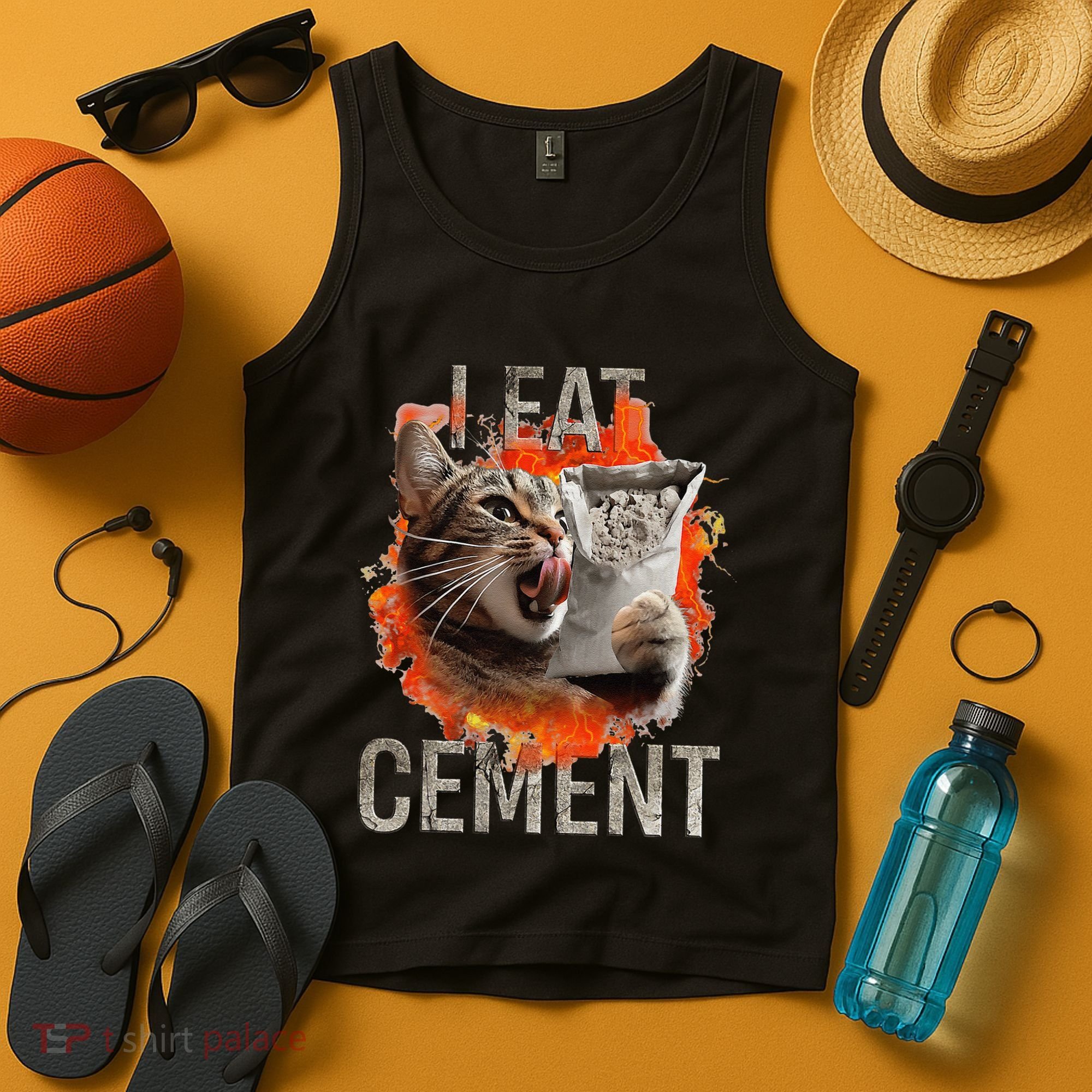I Eat Cement Cursed Cat Funny Oddly Specific Dank Meme Tank Top