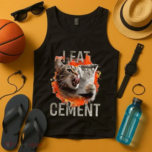 I Eat Cement Cursed Cat Funny Oddly Specific Dank Meme Tank Top