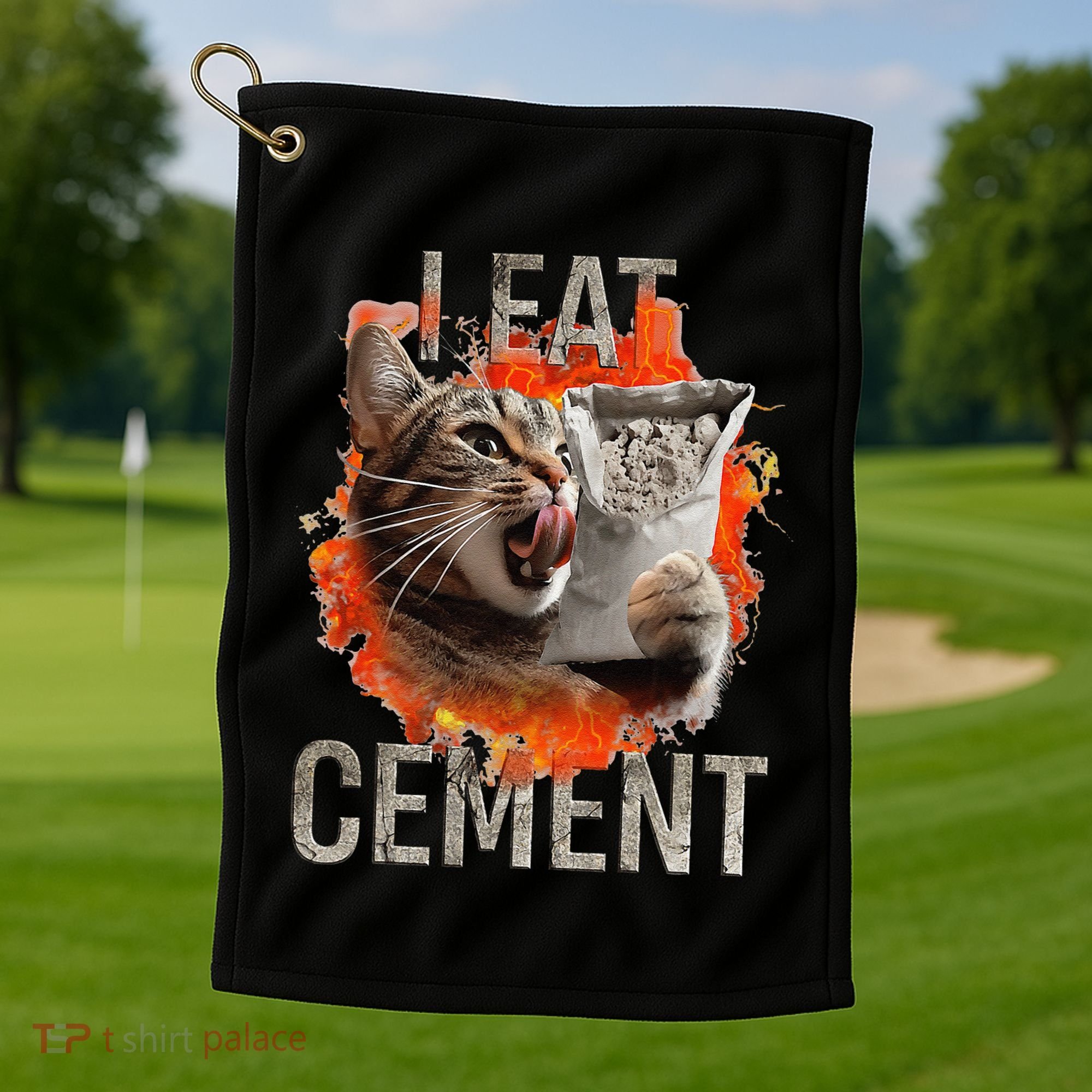 I Eat Cement Cursed Cat Funny Oddly Specific Dank Meme Golf Towel