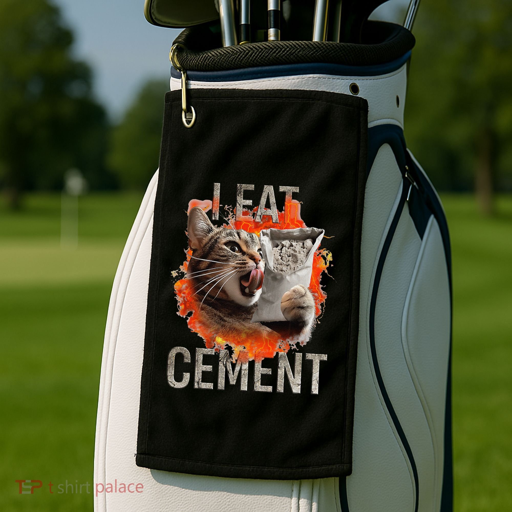 I Eat Cement Cursed Cat Funny Oddly Specific Dank Meme Golf Towel