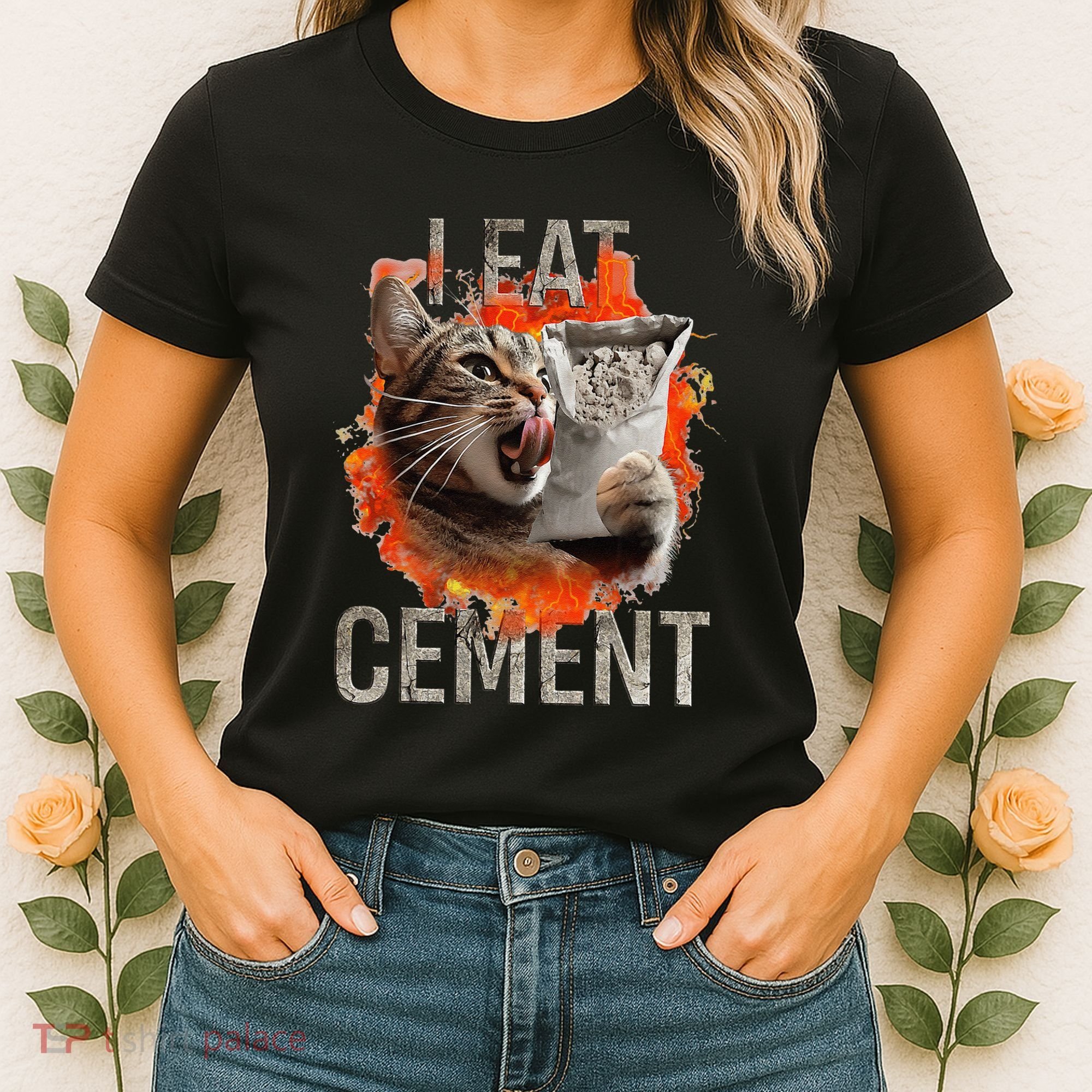 I Eat Cement Cursed Cat Funny Oddly Specific Dank Meme Women's T-Shirt