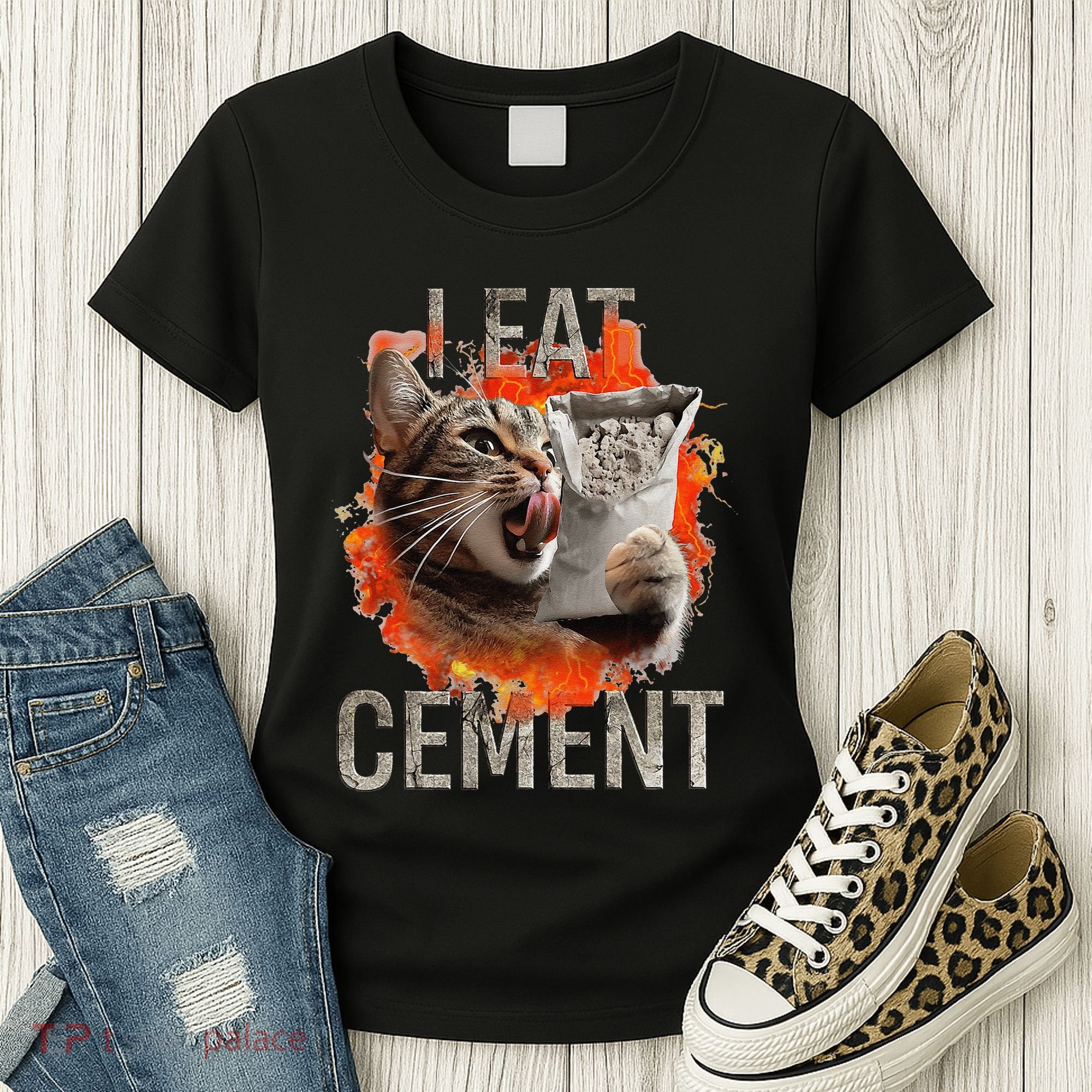 I Eat Cement Cursed Cat Funny Oddly Specific Dank Meme Women's T-Shirt