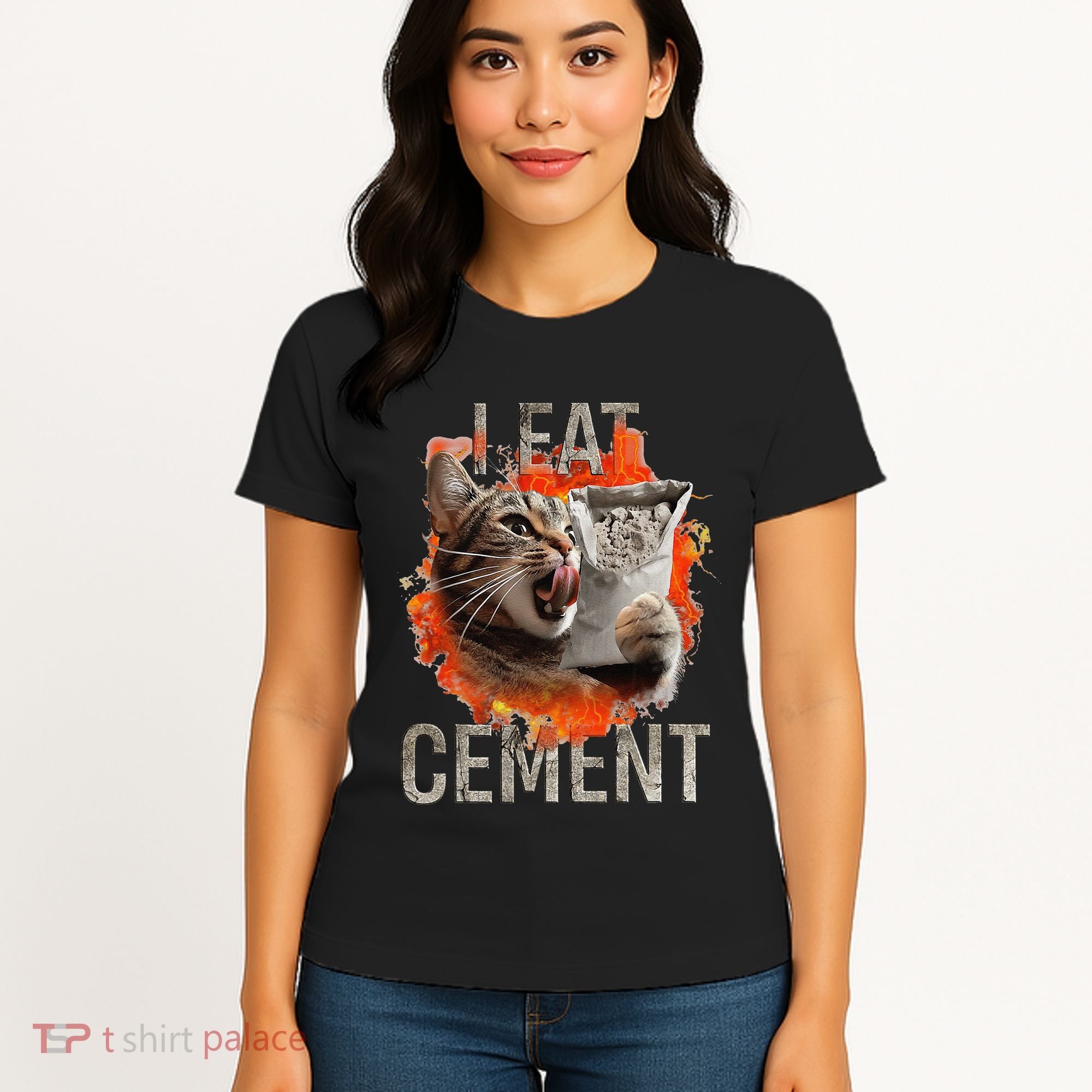 I Eat Cement Cursed Cat Funny Oddly Specific Dank Meme Women's T-Shirt