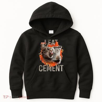 I Eat Cement Cursed Cat Funny Oddly Specific Dank Meme Kids Hoodie