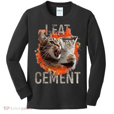 I Eat Cement Cursed Cat Funny Oddly Specific Dank Meme Kids Long Sleeve Shirt