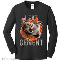 I Eat Cement Cursed Cat Funny Oddly Specific Dank Meme Kids Long Sleeve Shirt thumb 0