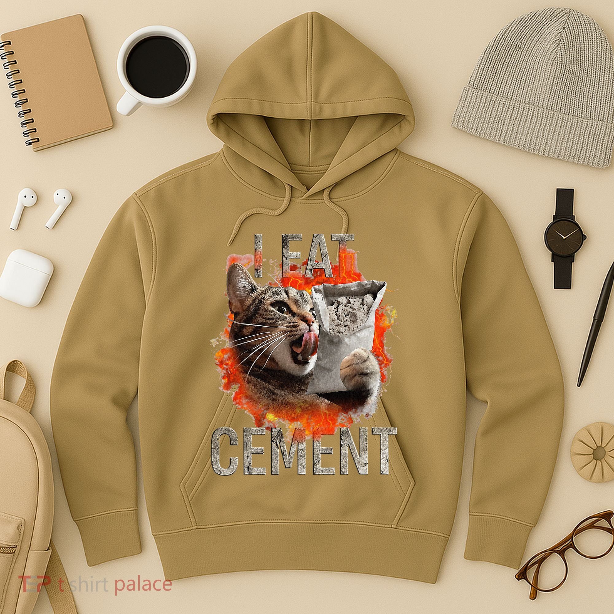 I Eat Cement Cursed Cat Funny Oddly Specific Dank Meme Hoodie