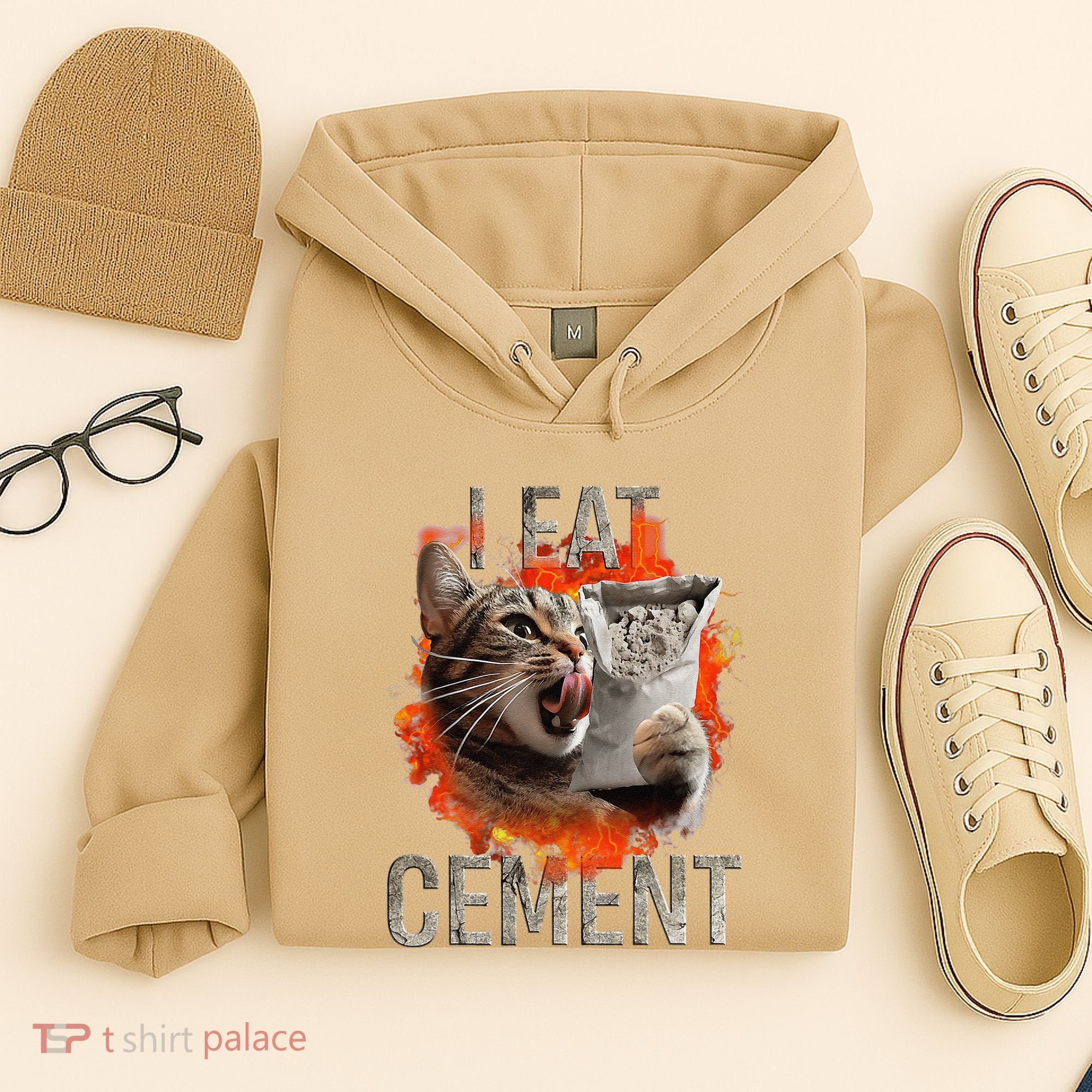 I Eat Cement Cursed Cat Funny Oddly Specific Dank Meme Hoodie