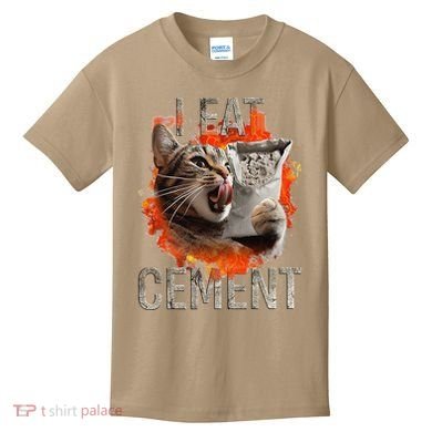 I Eat Cement Cursed Cat Funny Oddly Specific Dank Meme Kids T-Shirt