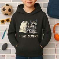 I Eat Cement Funny Cat Meme Kids Hoodie thumb 2