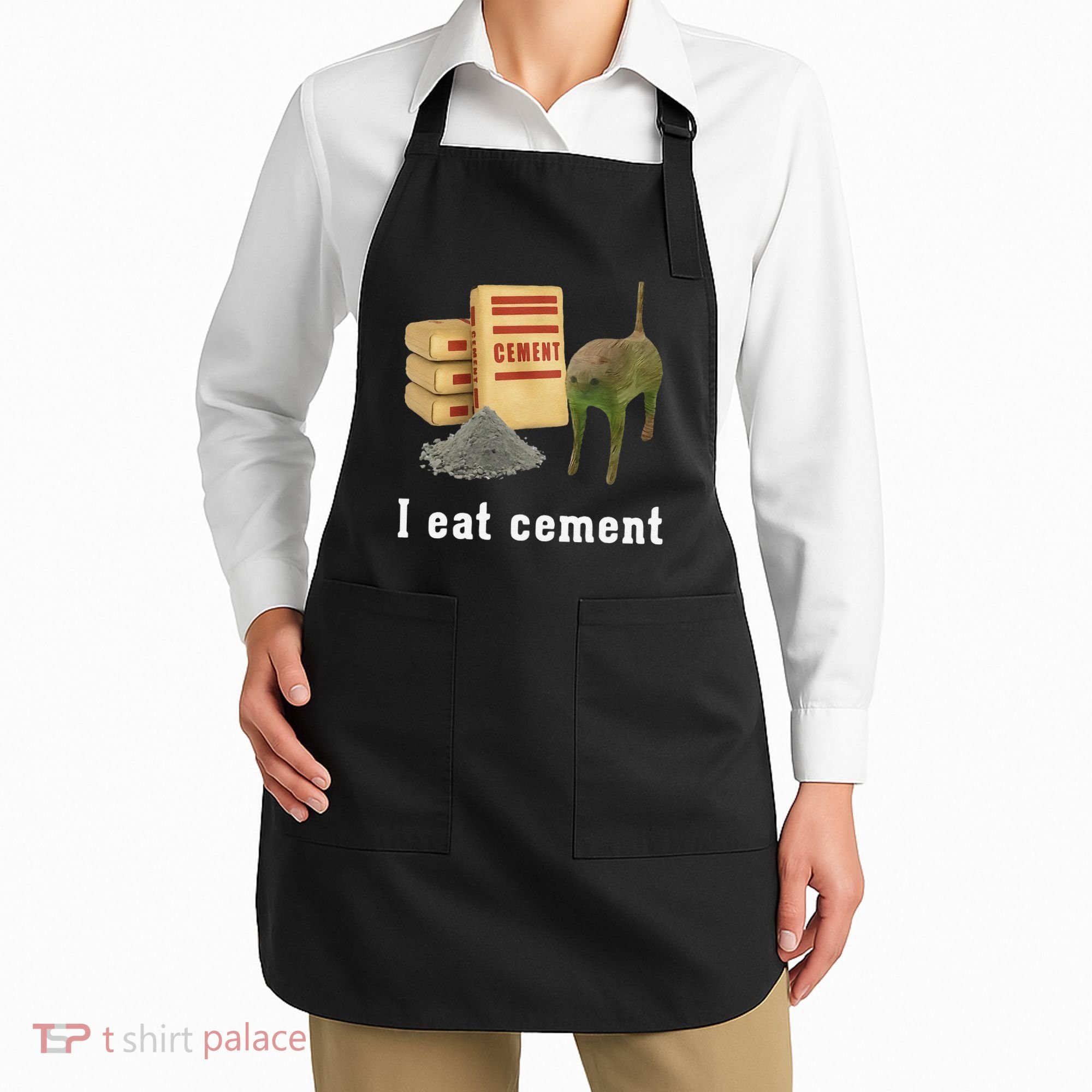I Eat Cement Cursed Cat Funny Oddly Specific Dank Meme Apron