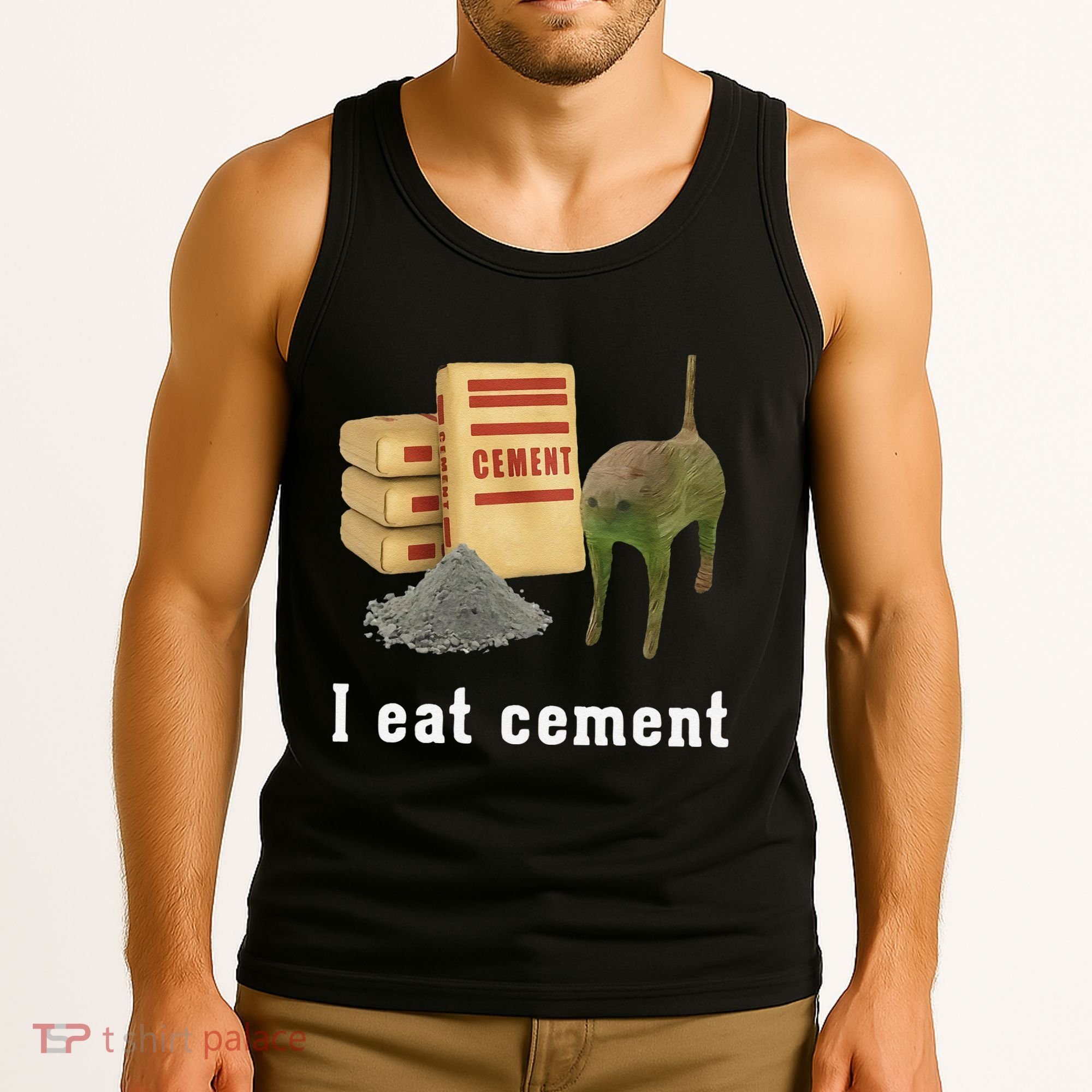 I Eat Cement Cursed Cat Funny Oddly Specific Dank Meme Tank Top