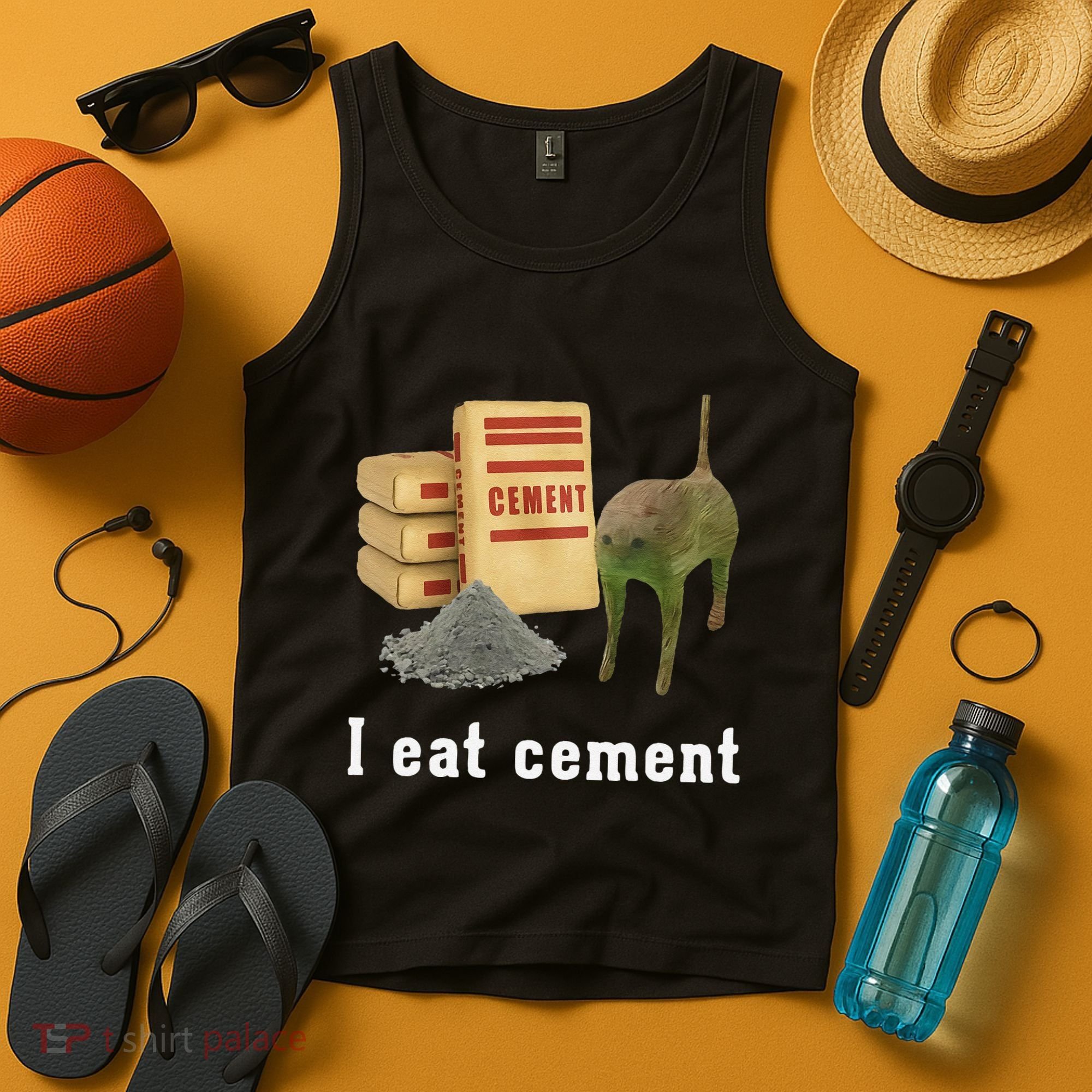 I Eat Cement Cursed Cat Funny Oddly Specific Dank Meme Tank Top