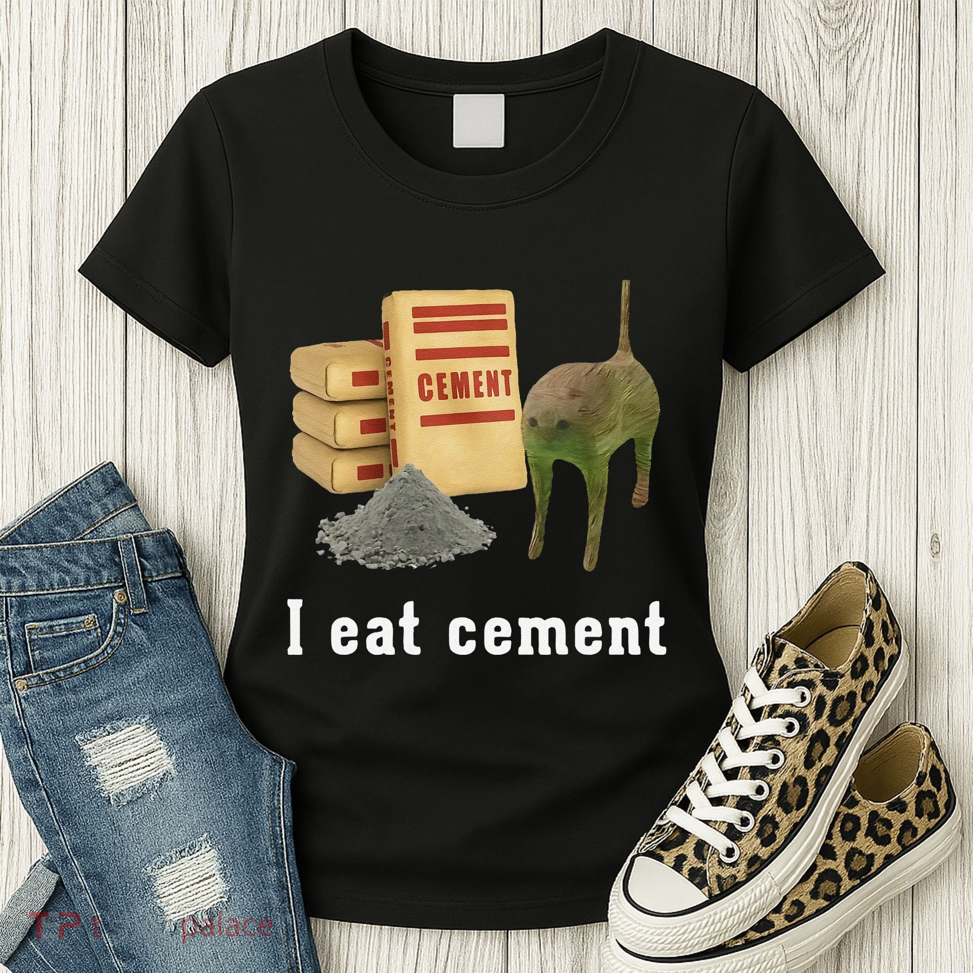 I Eat Cement Cursed Cat Funny Oddly Specific Dank Meme Women's T-Shirt