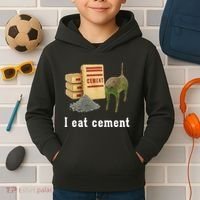 I Eat Cement Cursed Cat Funny Oddly Specific Dank Meme Kids Hoodie thumb 2